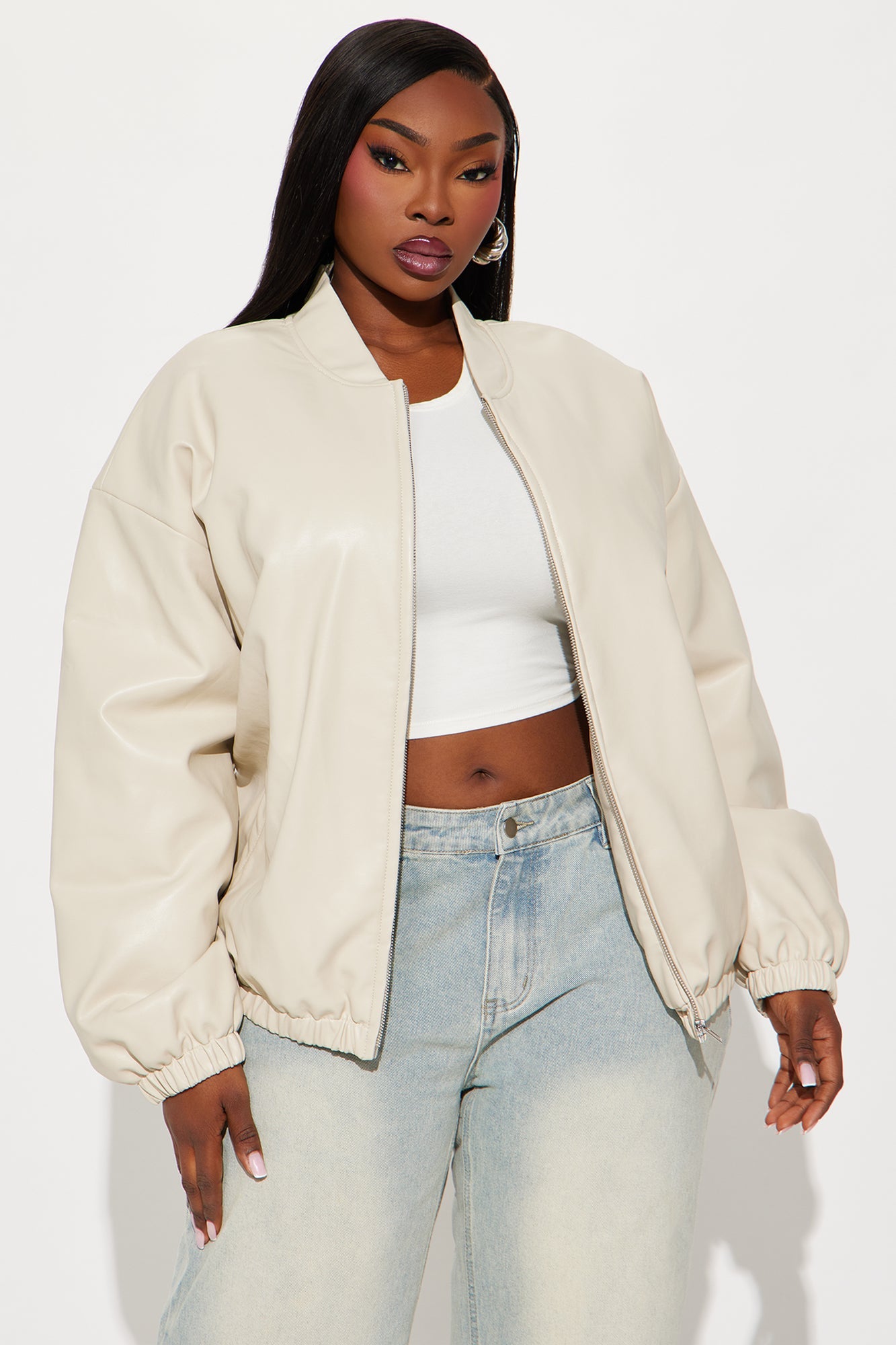 Comfort Zone Faux Leather Puffer Jacket - Stone