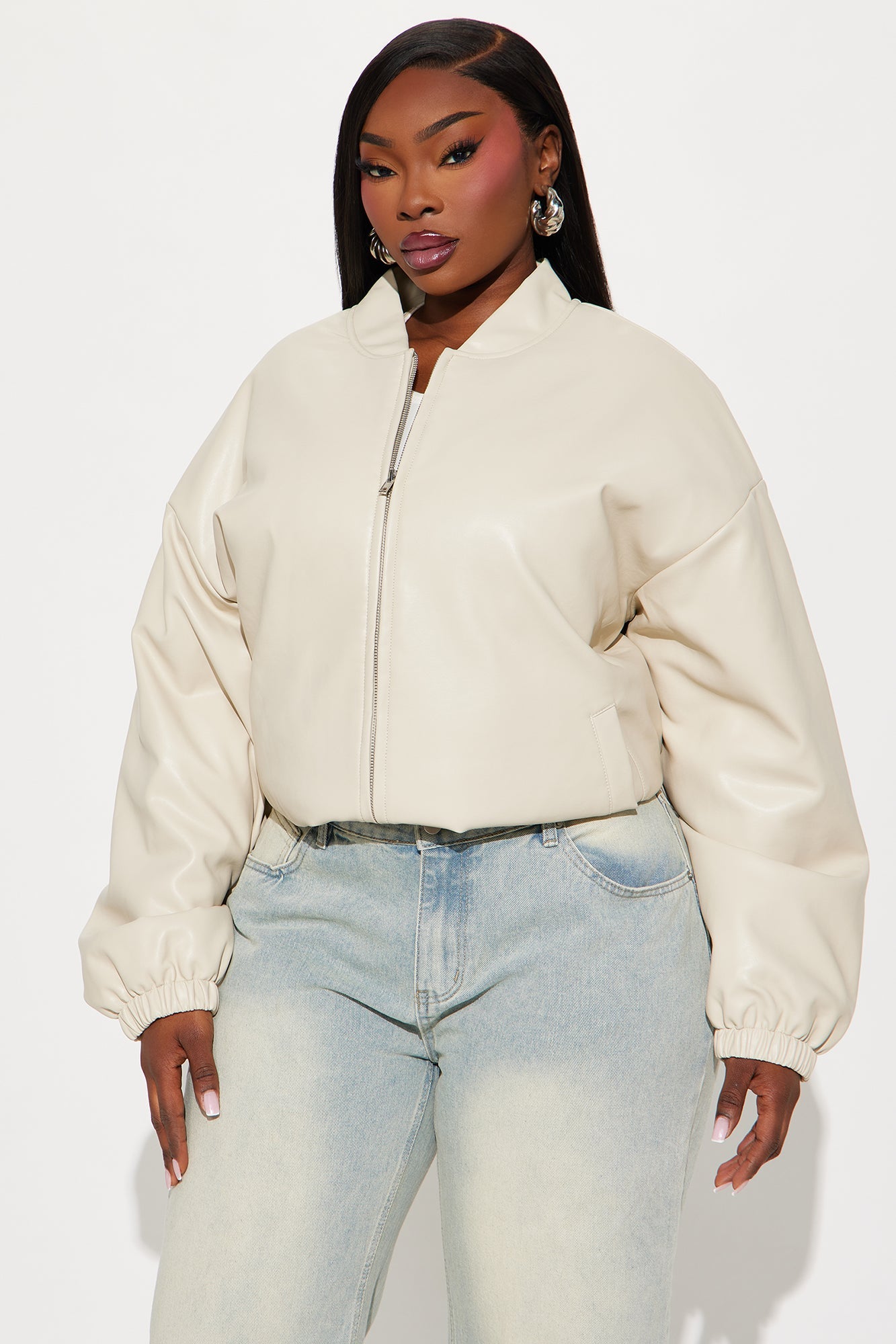 Comfort Zone Faux Leather Puffer Jacket - Stone