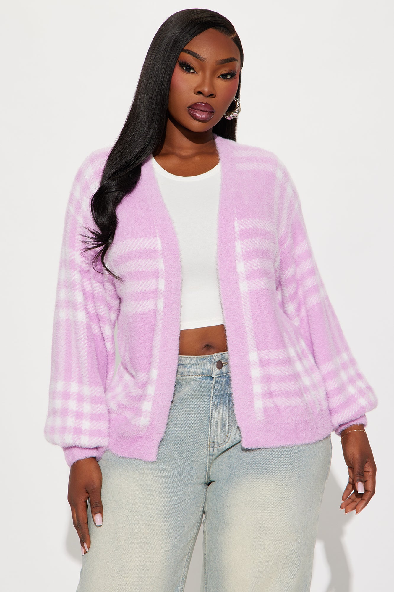 Feels Like Fuzzy Plaid Cardigan - Pink/combo