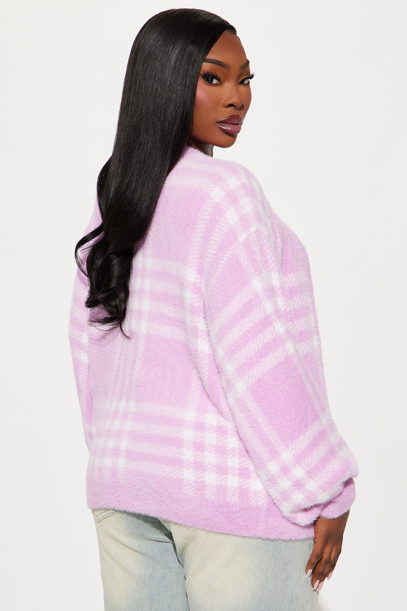Feels Like Fuzzy Plaid Cardigan - Pink/combo