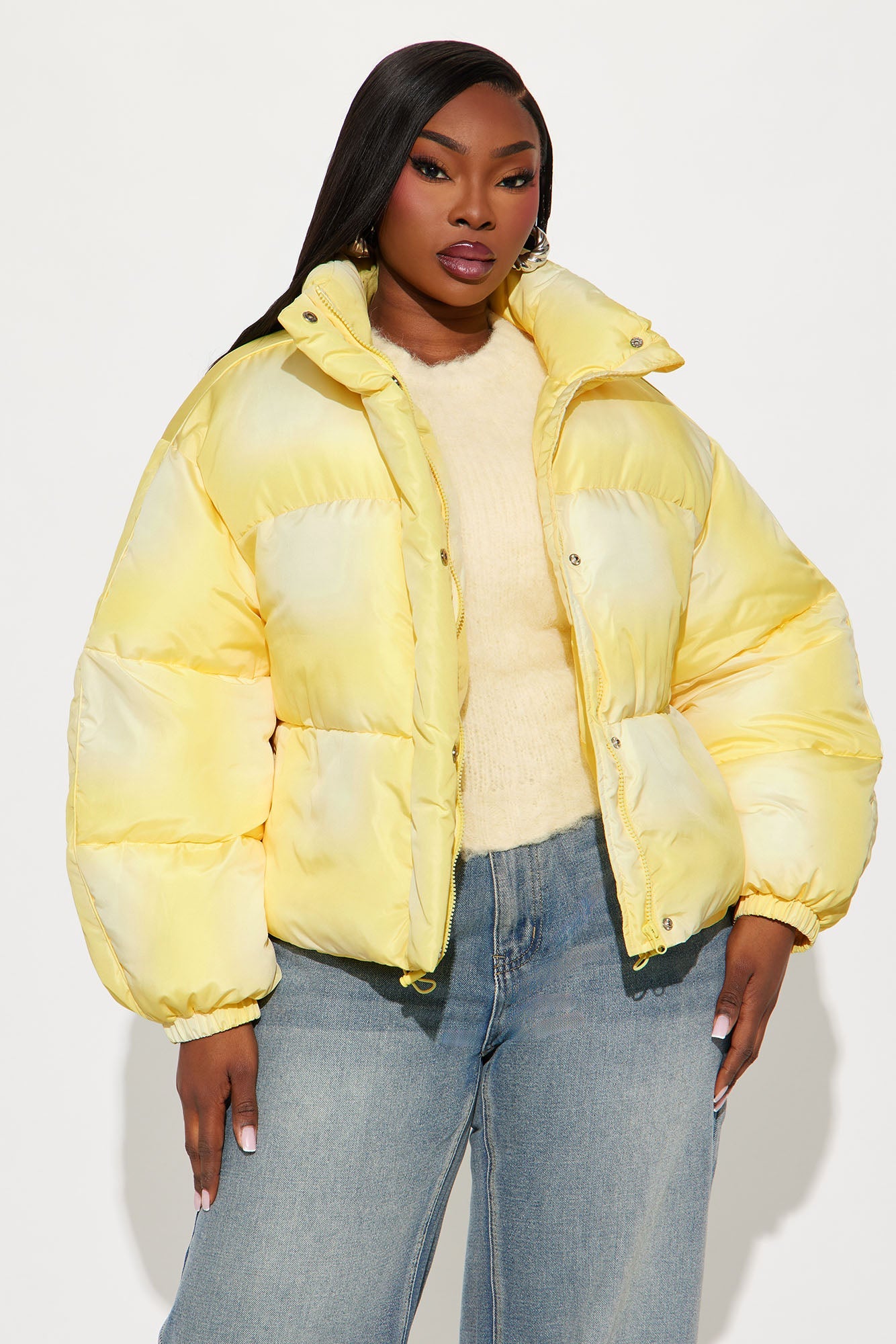 Zoe Ombre Cropped Puffer Jacket - Yellow