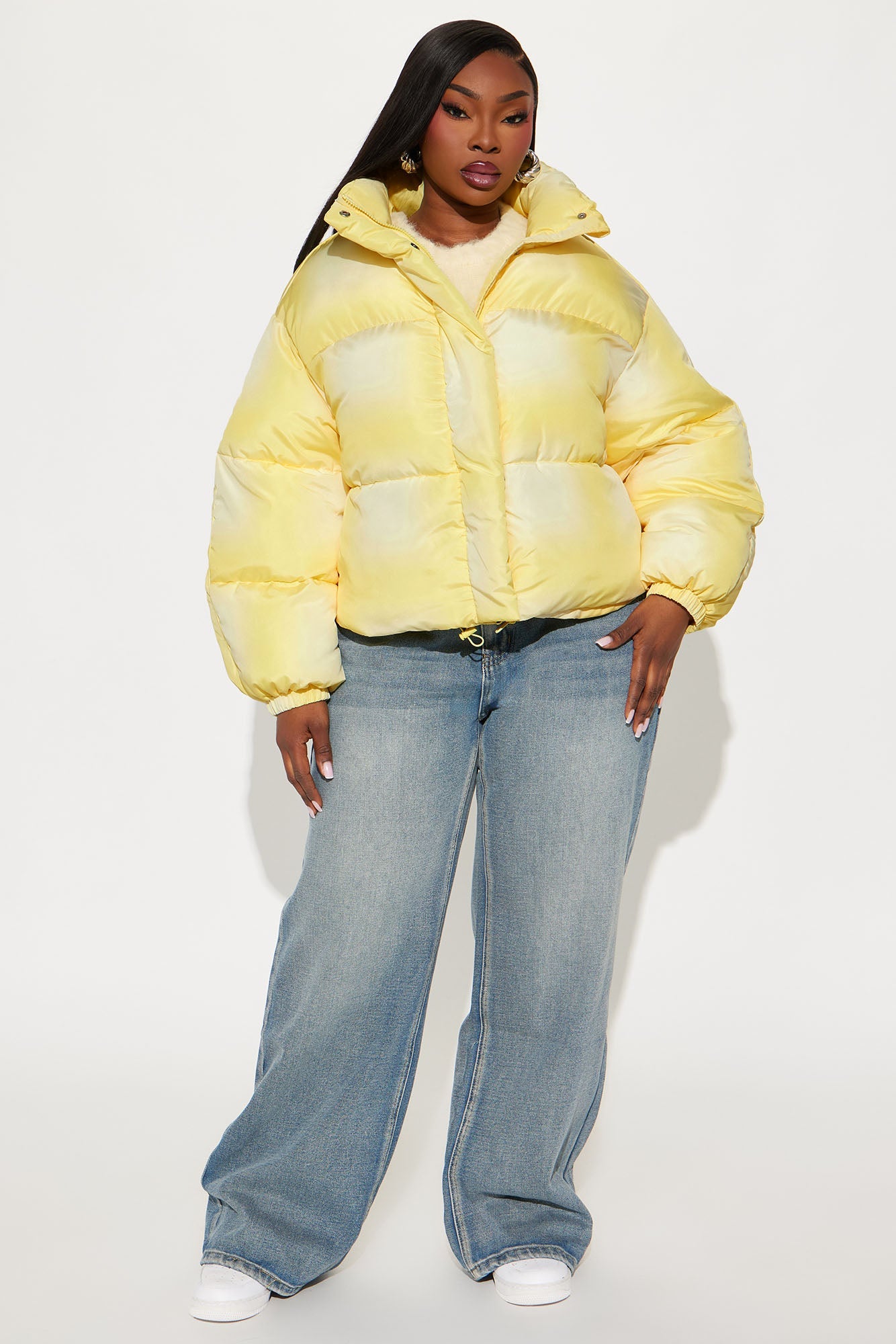 Zoe Ombre Cropped Puffer Jacket - Yellow
