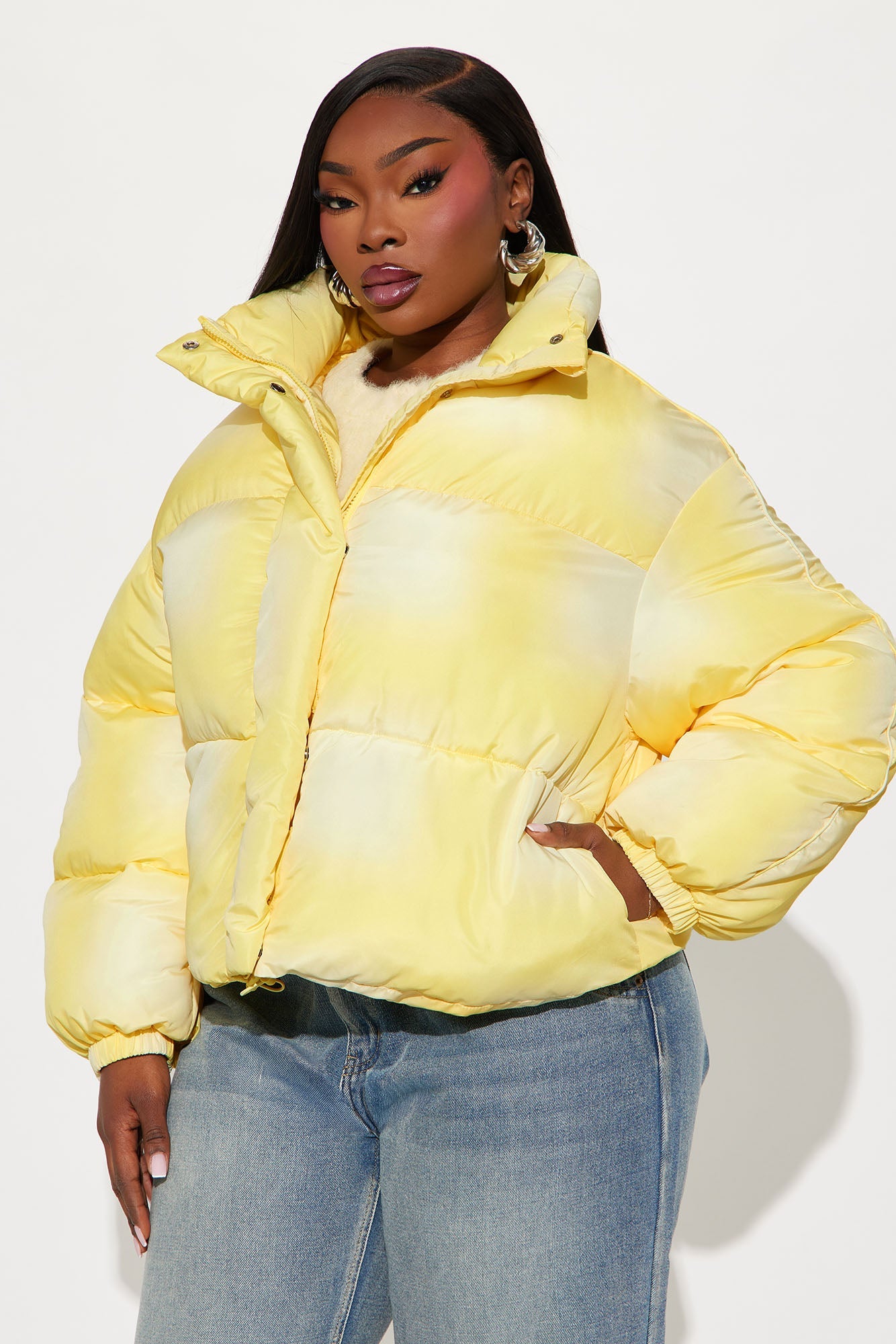 Zoe Ombre Cropped Puffer Jacket - Yellow