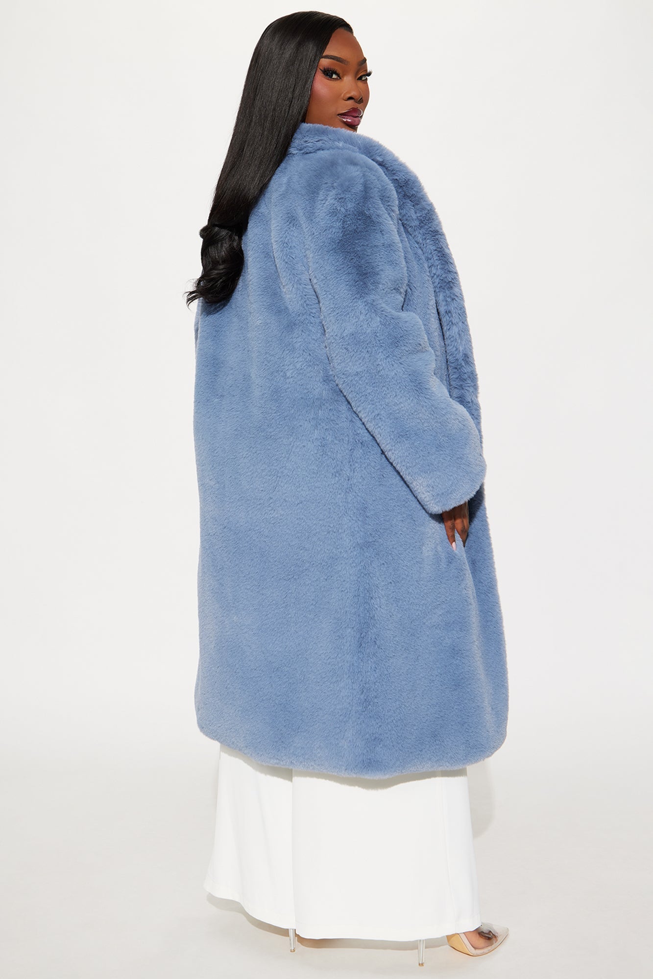Mari Faux Fur Coat - Slate Blue