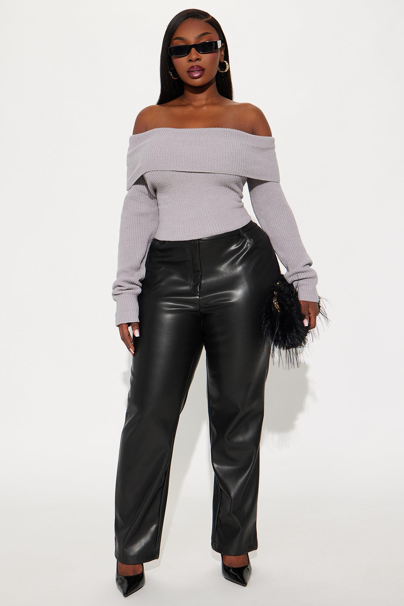 City Chic Off Shoulder Sweater - Grey