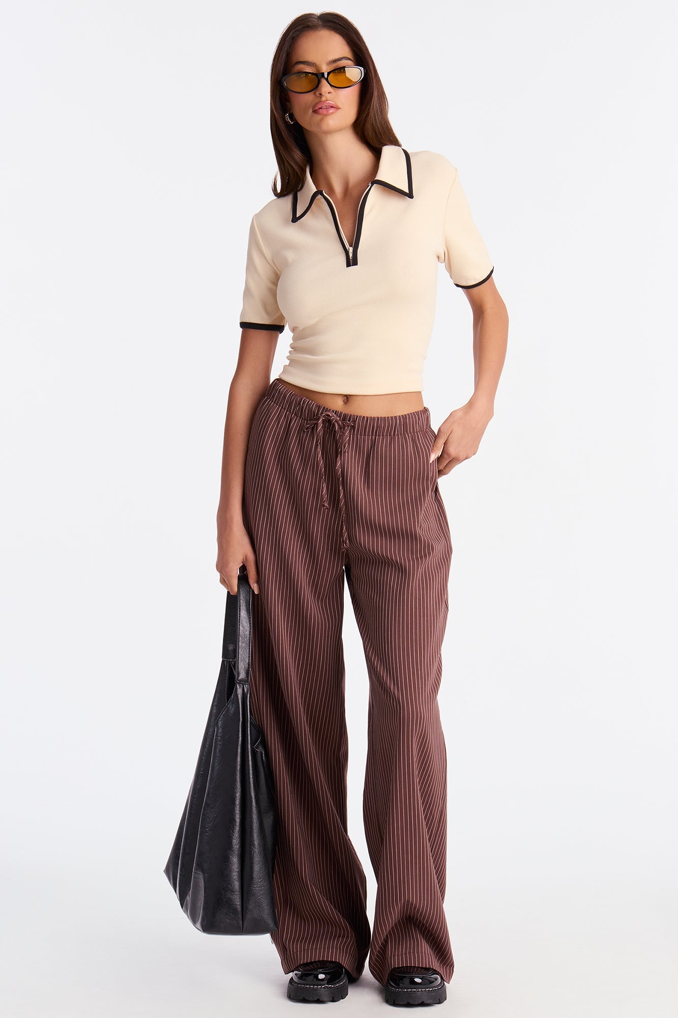 Until Next Time Pinstripe Trouser - Chocolate