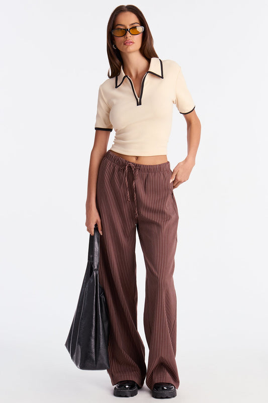 Until Next Time Pinstripe Trouser - Chocolate