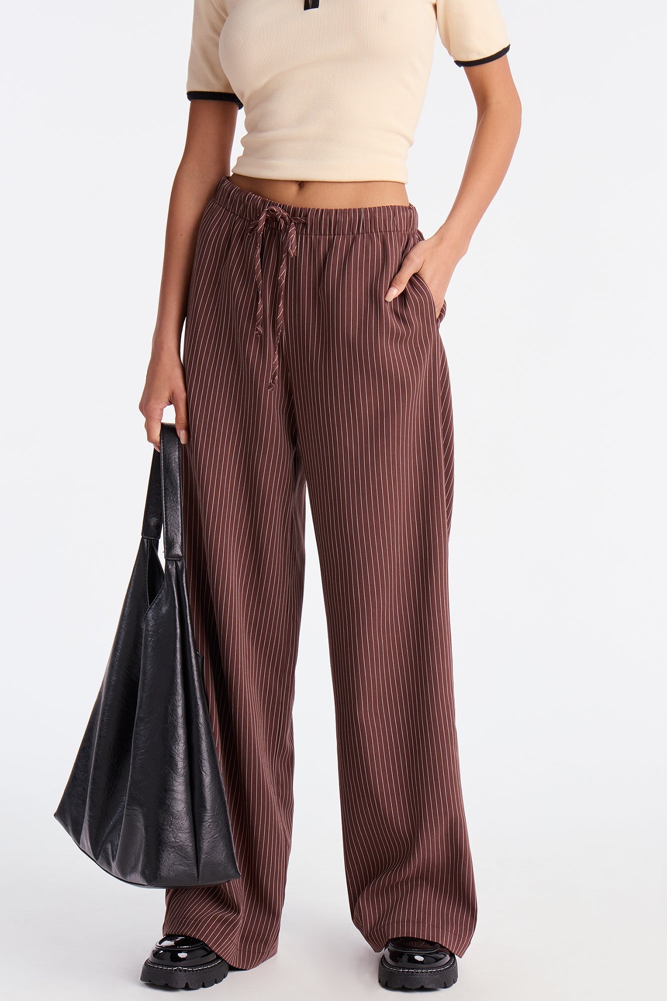 Until Next Time Pinstripe Trouser - Chocolate