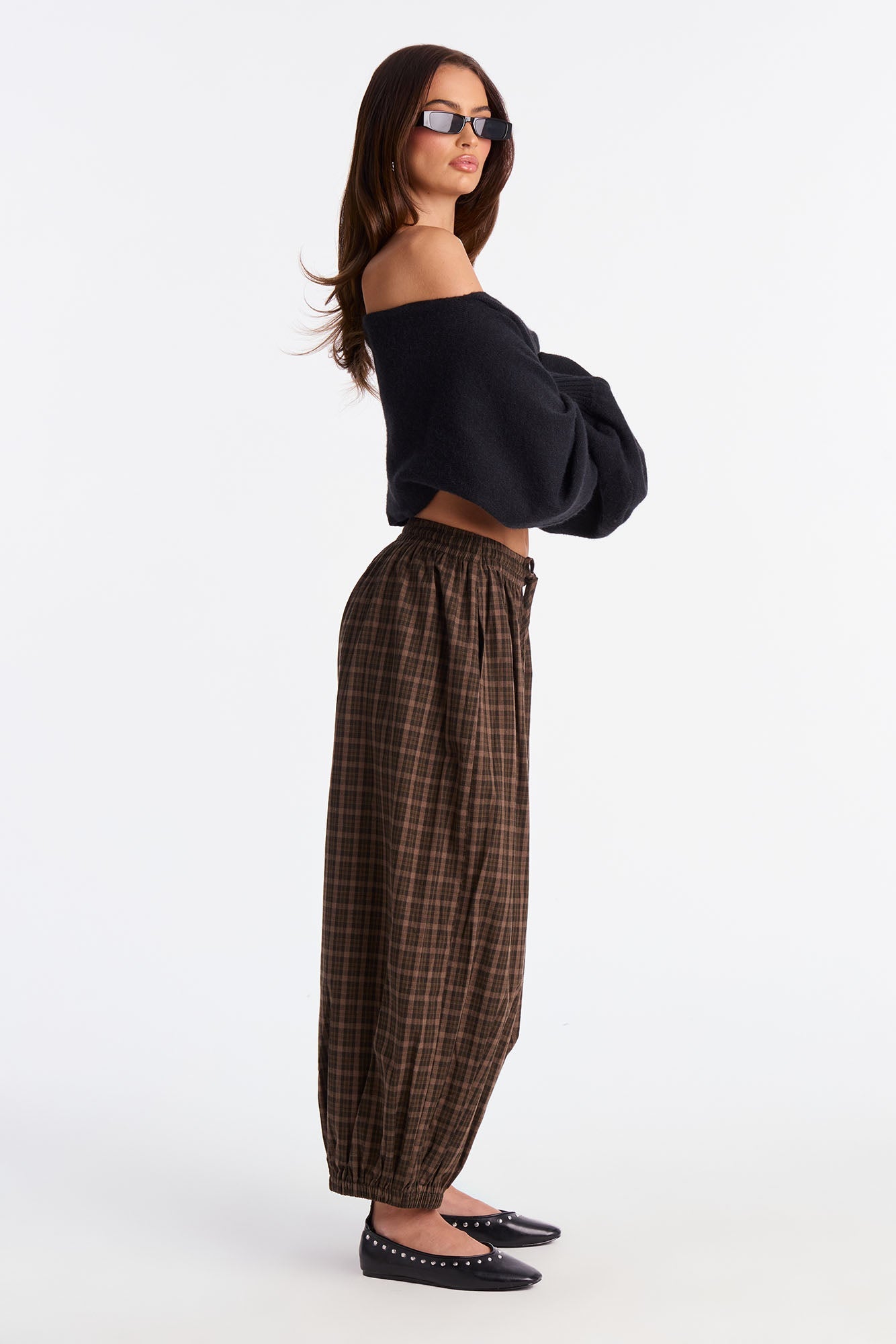 Jolene Plaid Barrel Pant - Chocolate