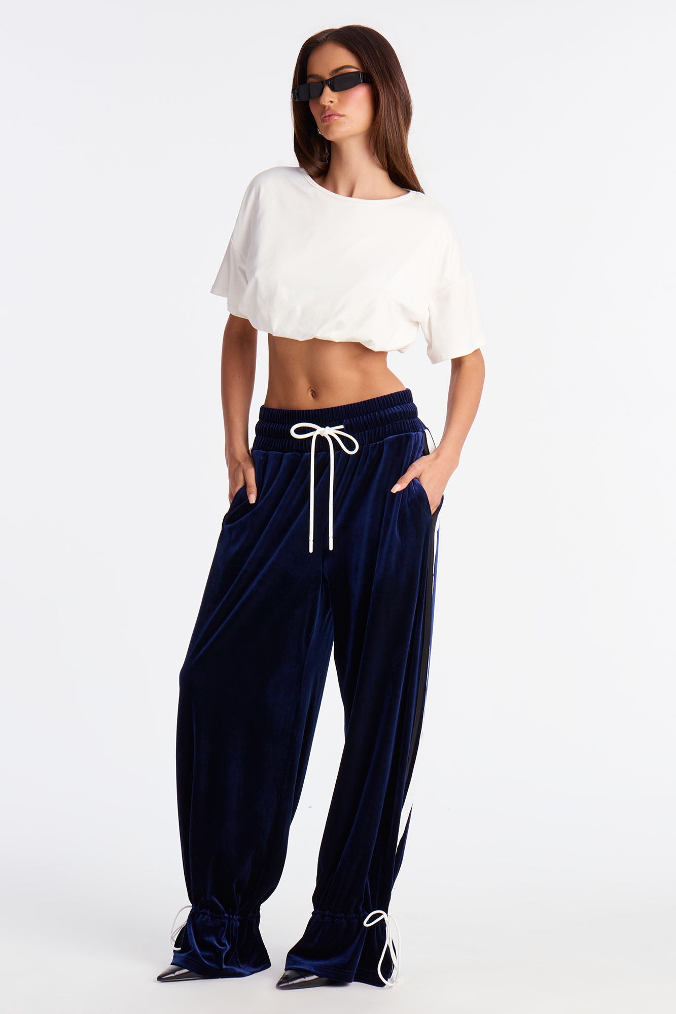 Tease You Velvet Wide Leg Track Pant 32 - Blue/combo
