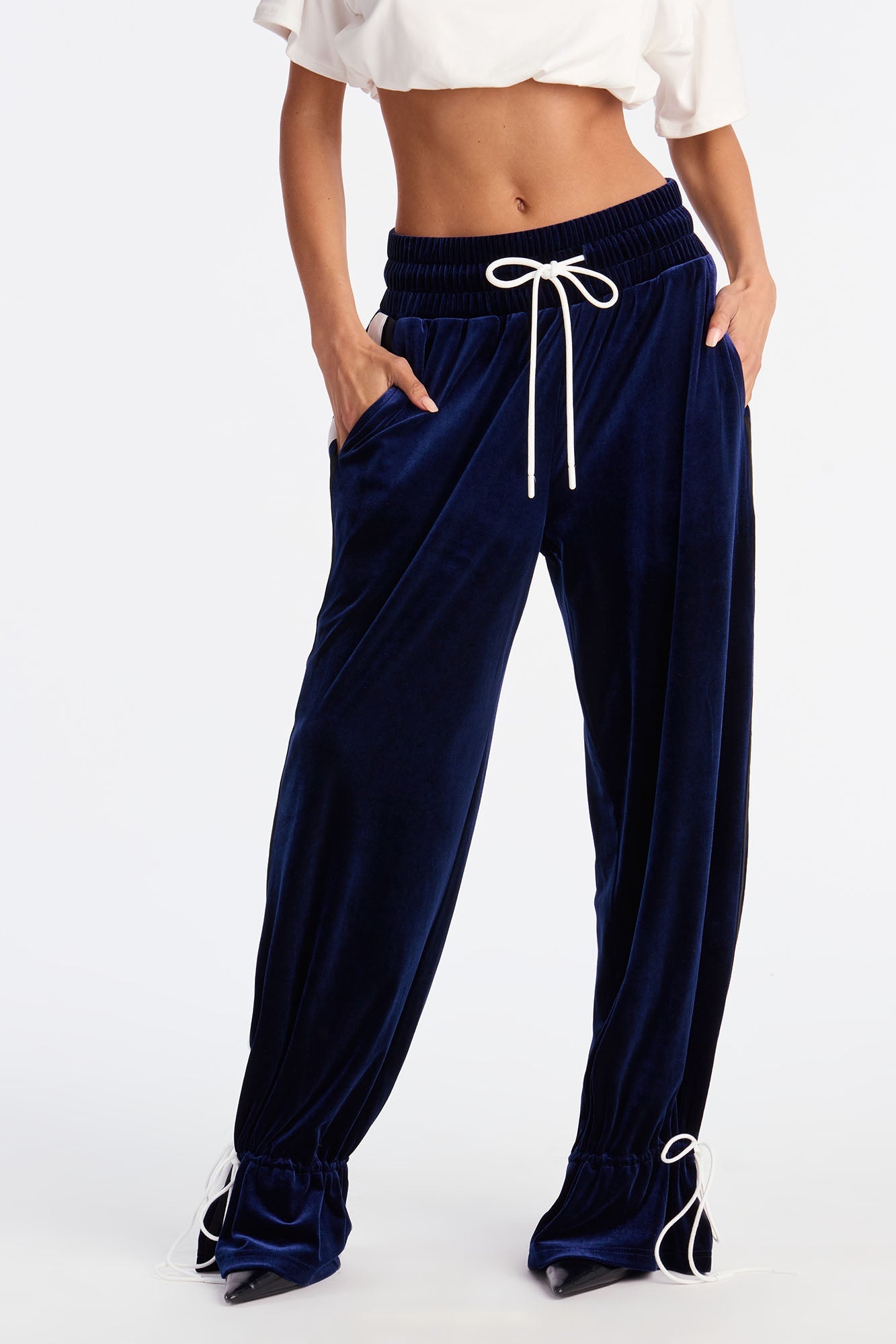 Tease You Velvet Wide Leg Track Pant 32 - Blue/combo