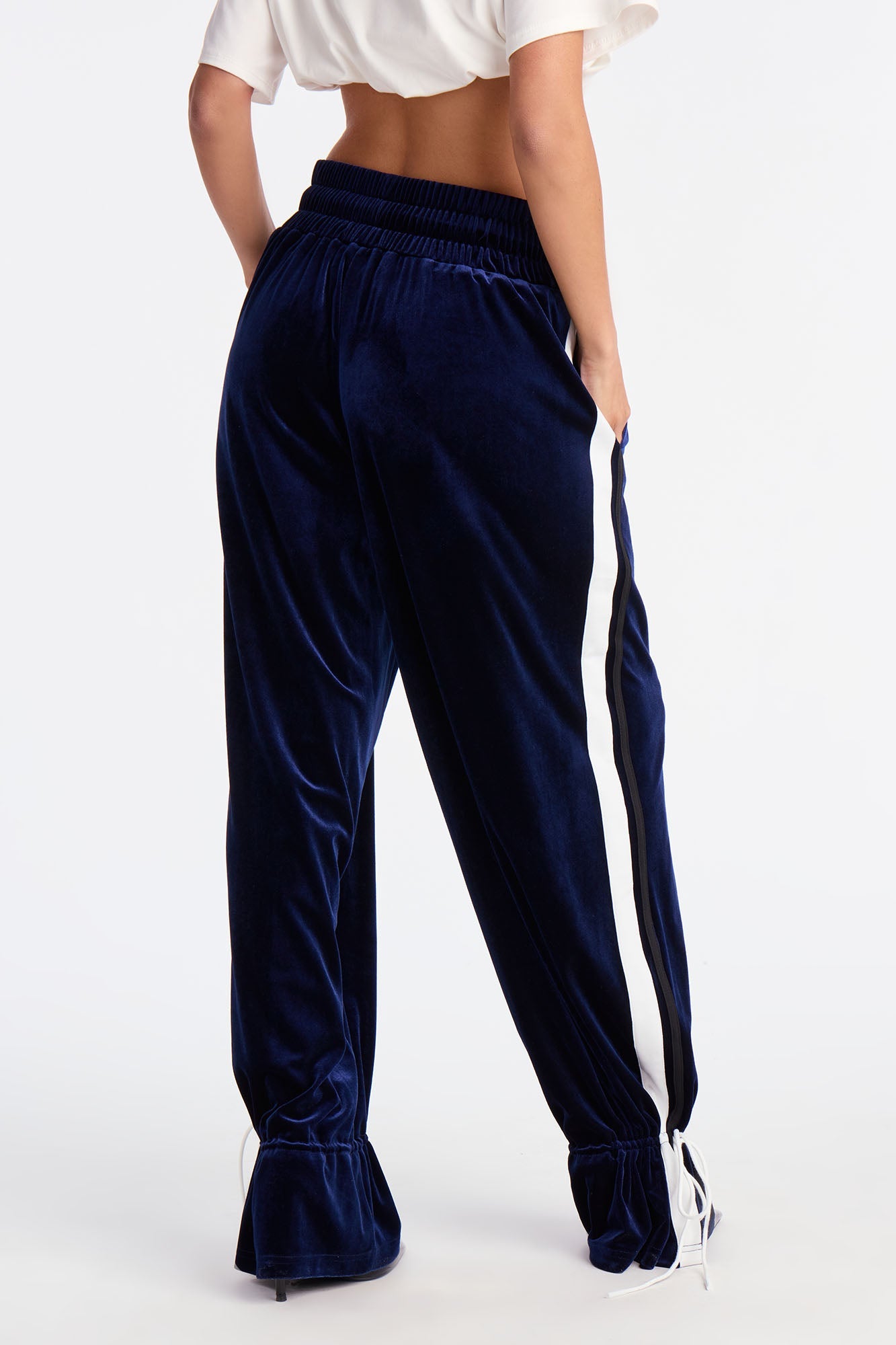 Tease You Velvet Wide Leg Track Pant 32 - Blue/combo