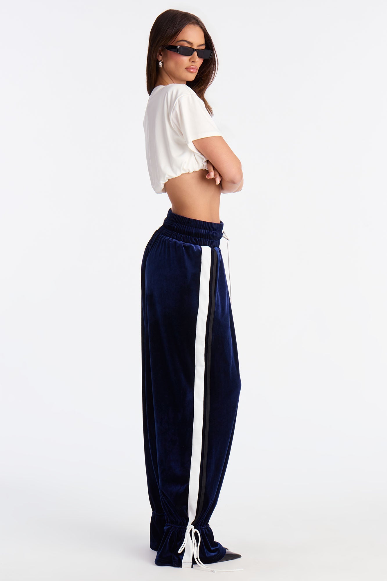 Tease You Velvet Wide Leg Track Pant 32 - Blue/combo