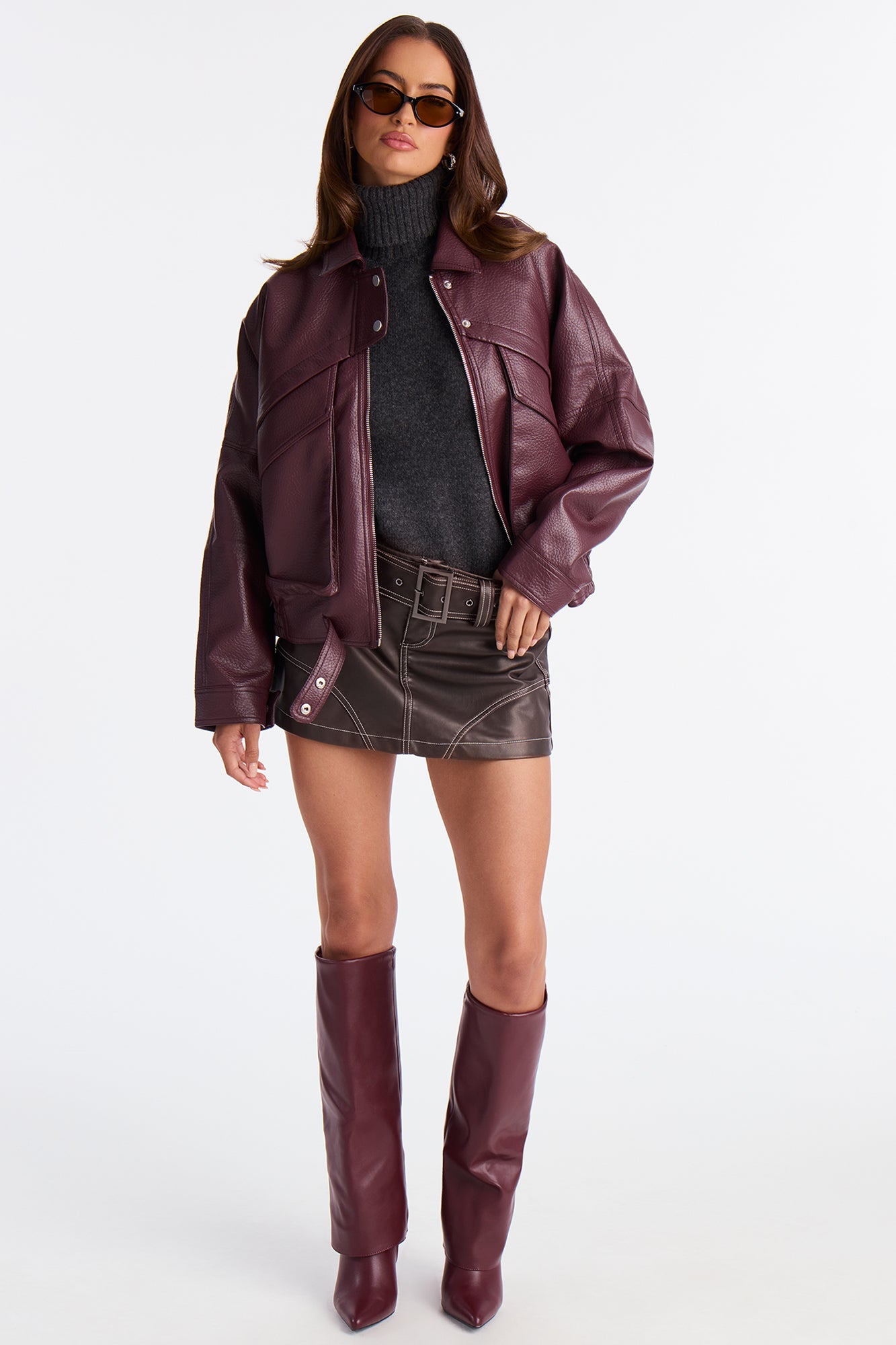 Your Loss Faux Leather Bomber Jacket - Burgundy