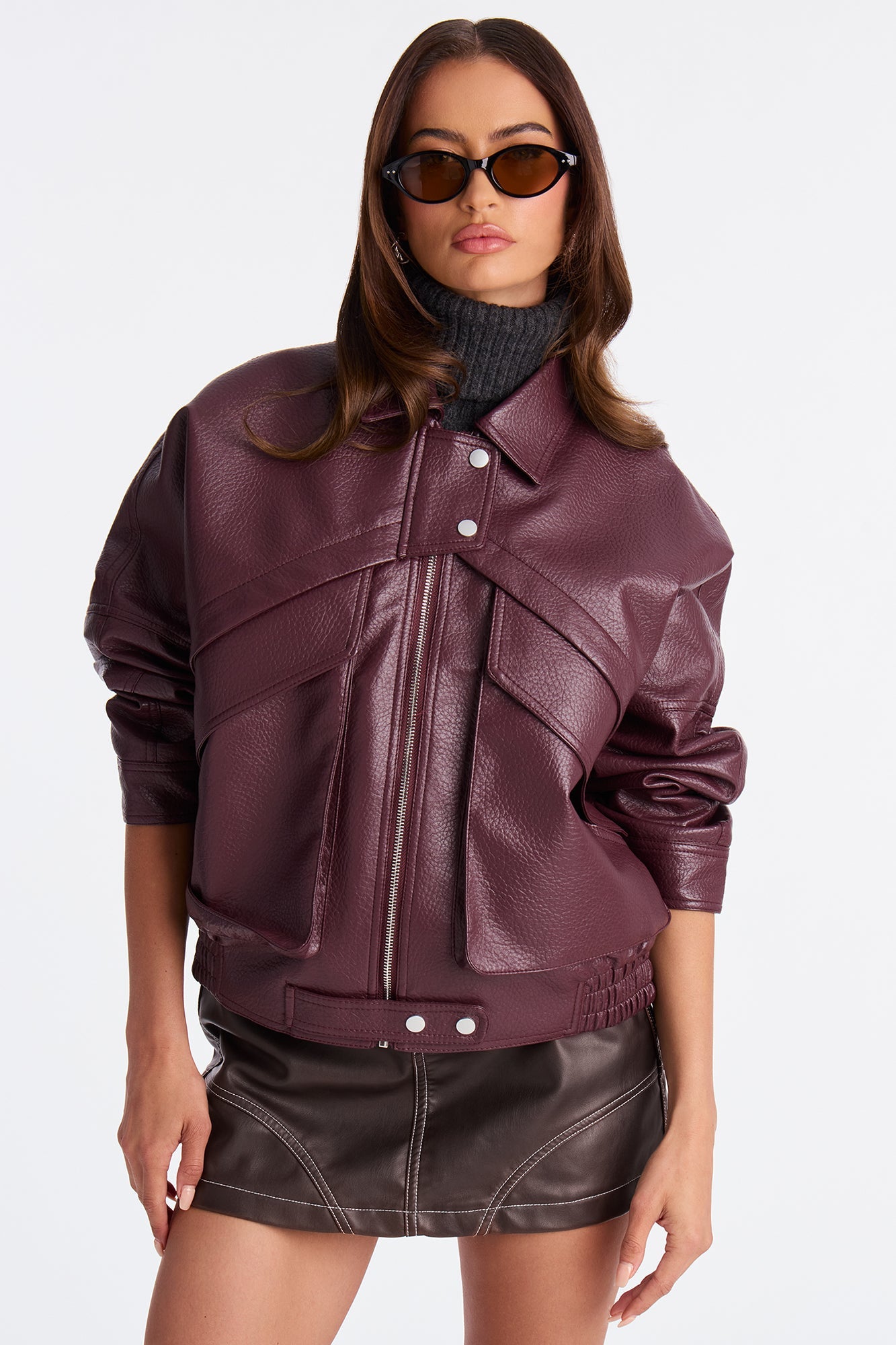 Your Loss Faux Leather Bomber Jacket - Burgundy