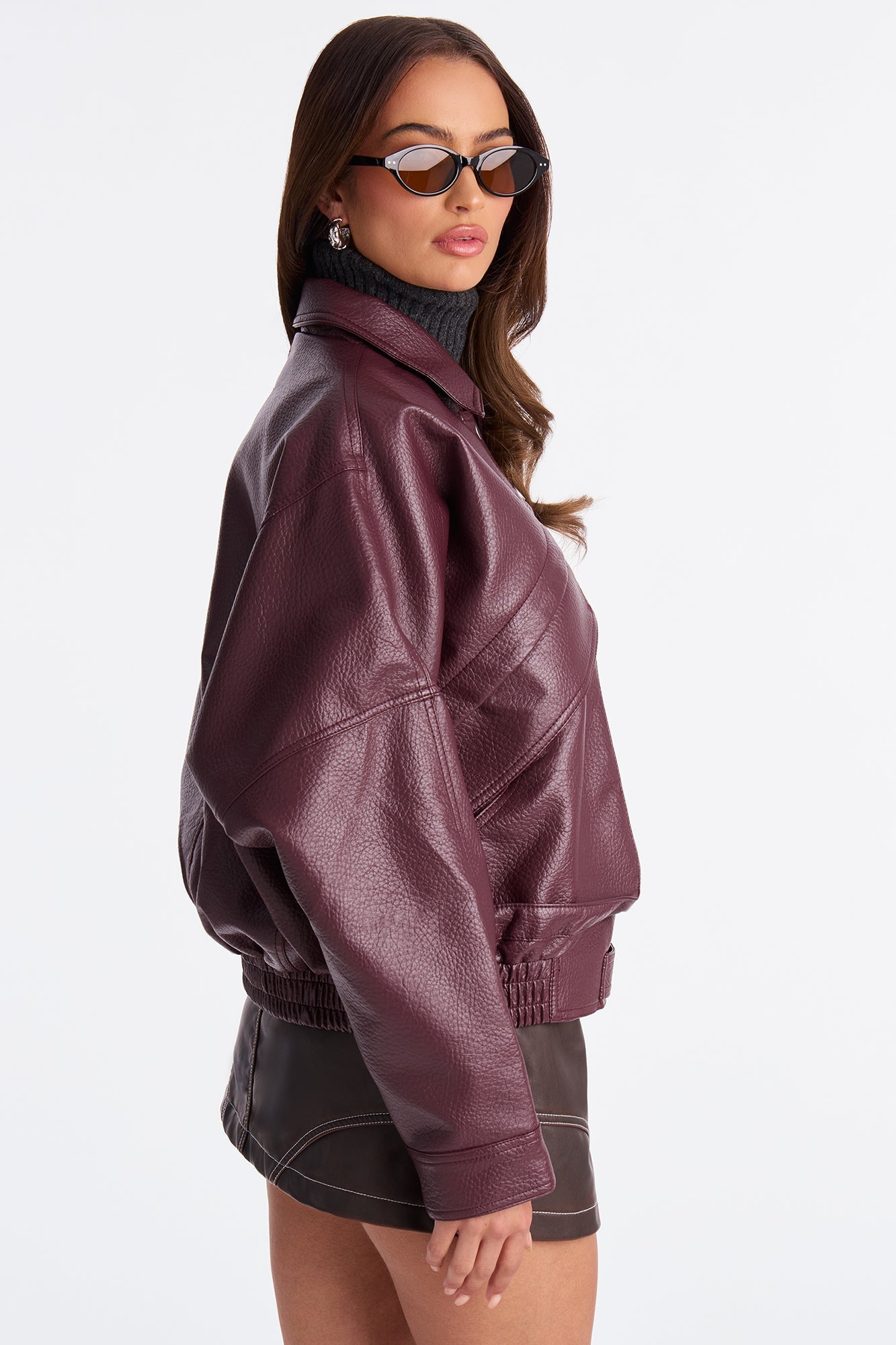 Your Loss Faux Leather Bomber Jacket - Burgundy