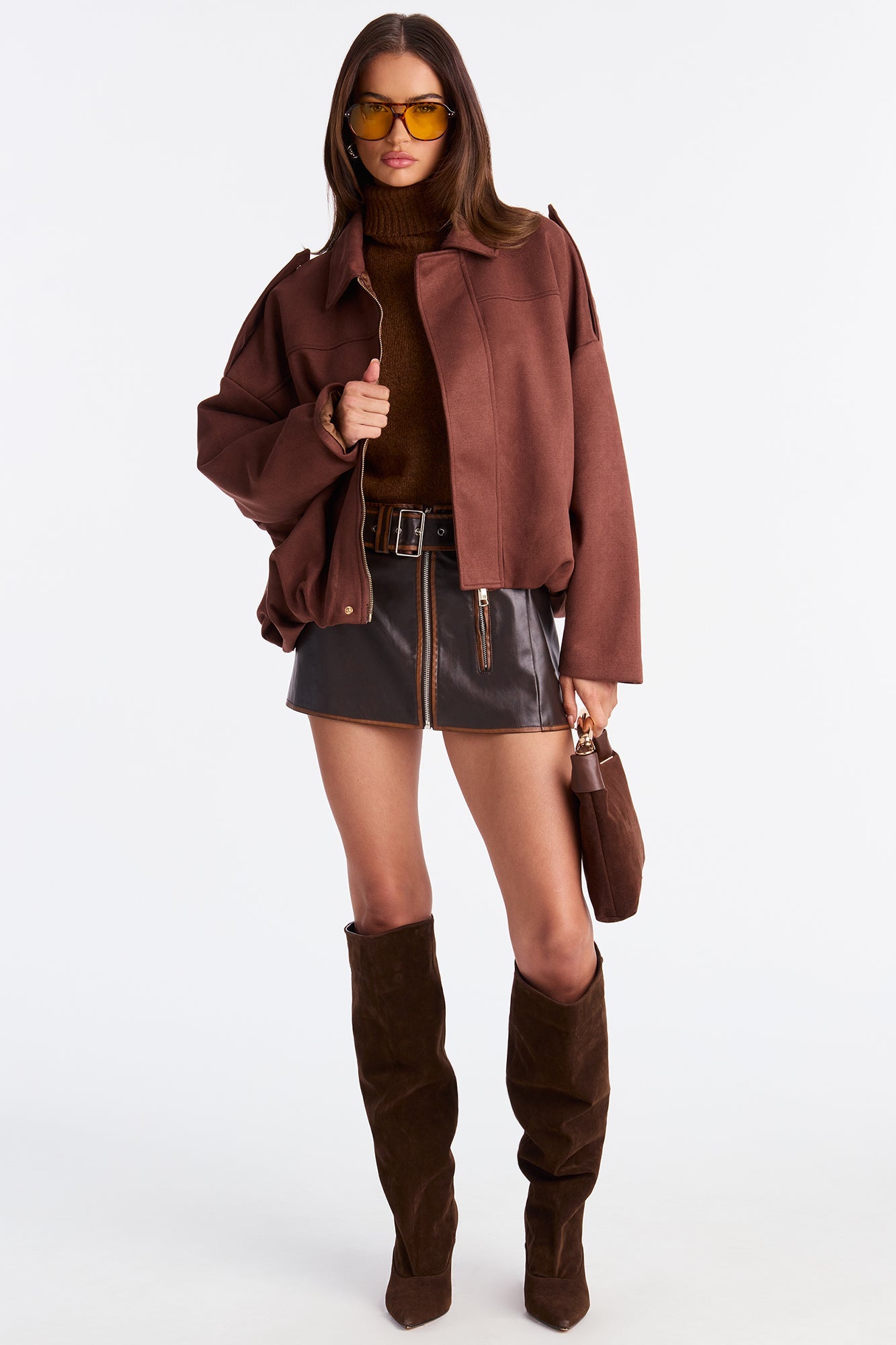 Harlowe Oversized Faux Suede Jacket - Brown