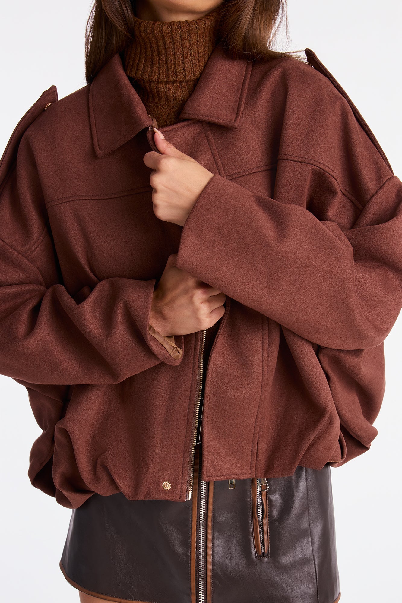 Harlowe Oversized Faux Suede Jacket - Brown