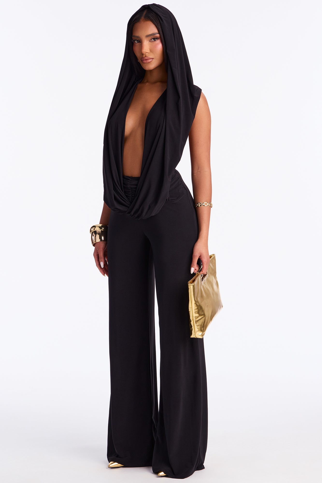 Mila Hooded Cowl Jumpsuit - Black