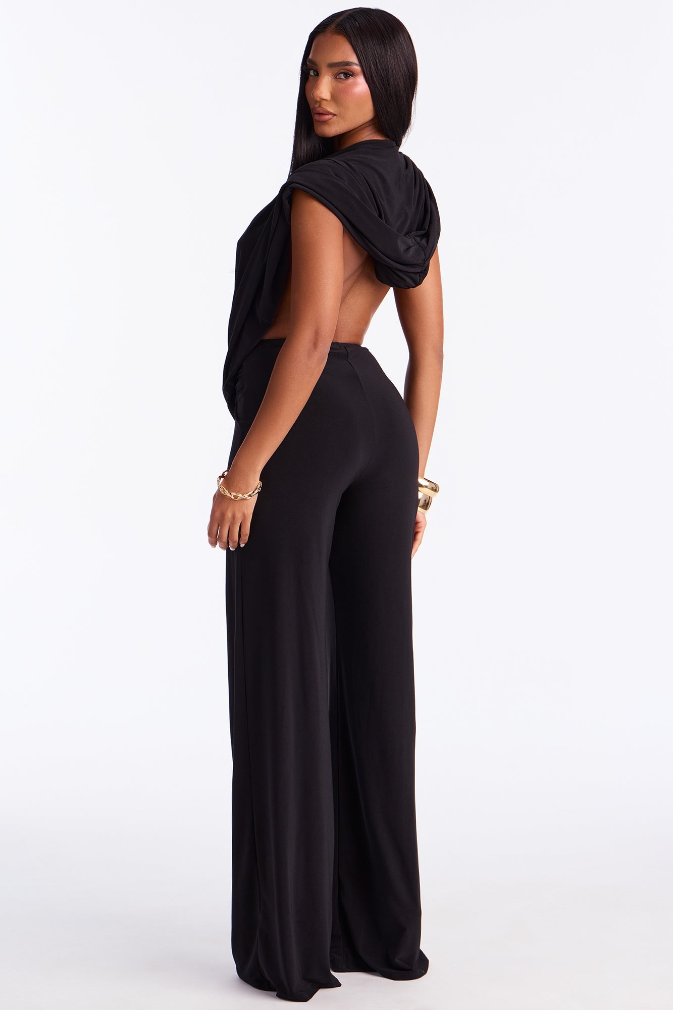 Mila Hooded Cowl Jumpsuit - Black