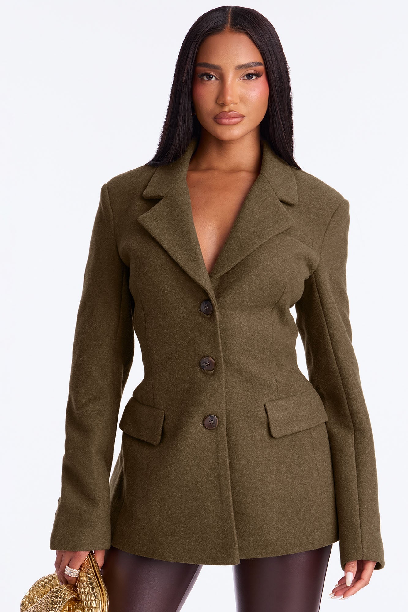 Major Boss Babe Moves Hourglass Crepe Blazer - Olive