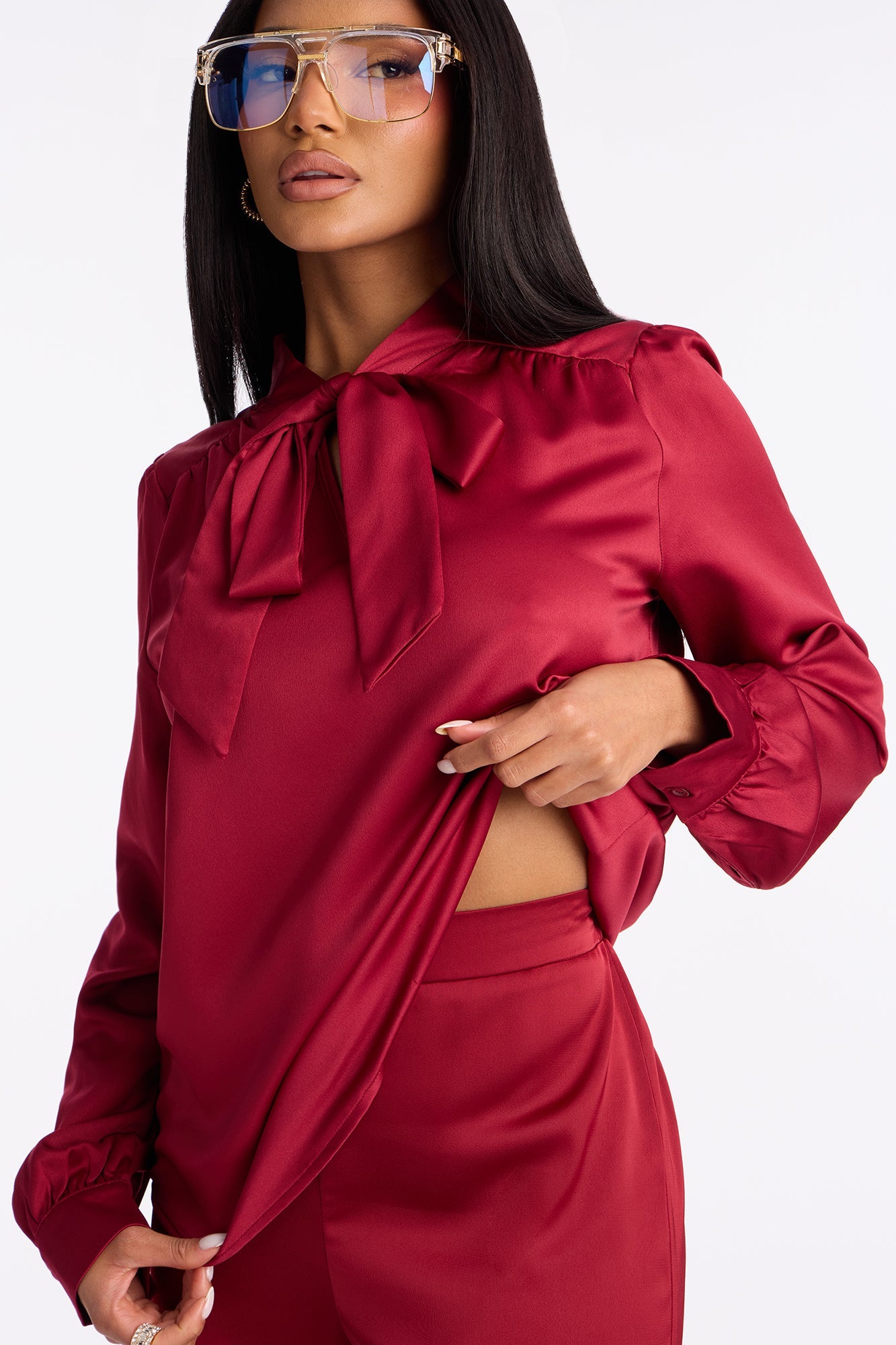 Claudia Satin Wide Leg Pant 32″ - Red