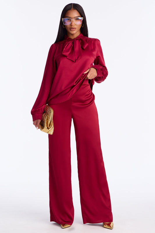 Claudia Satin Wide Leg Pant 32″ - Red
