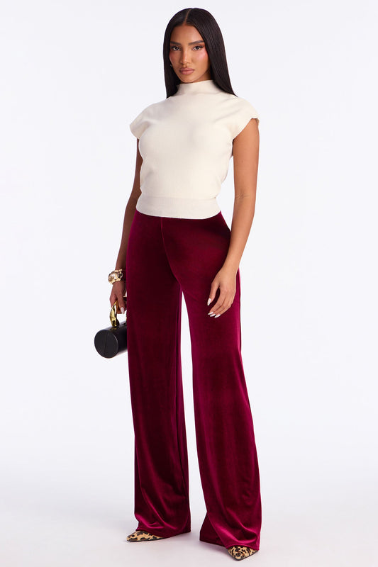 Night Glow Velvet Wide Leg Pant 32″ - Burgundy