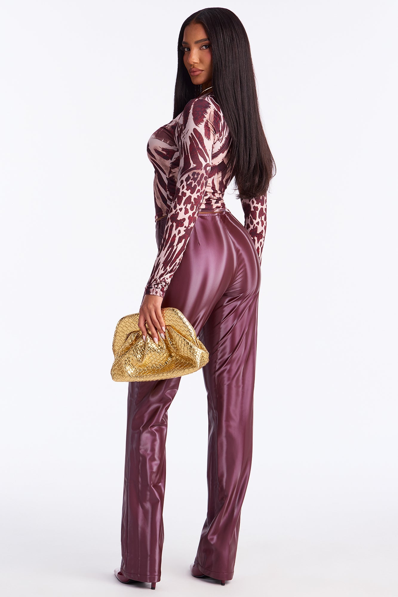 Olandria Faux Leather Straight Leg Pant 33 - Burgundy