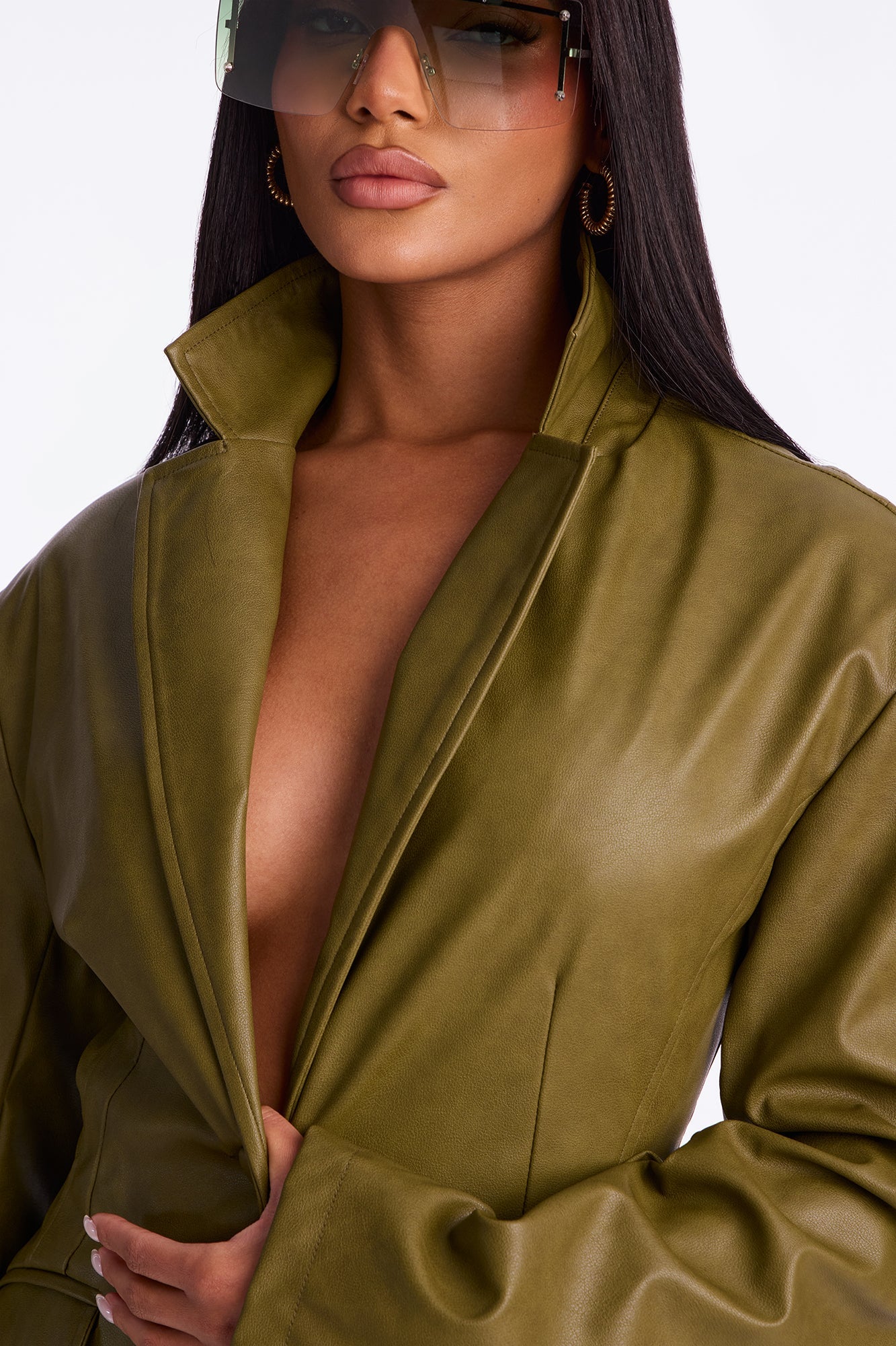 Taking Up Space Faux Leather Coat - Olive