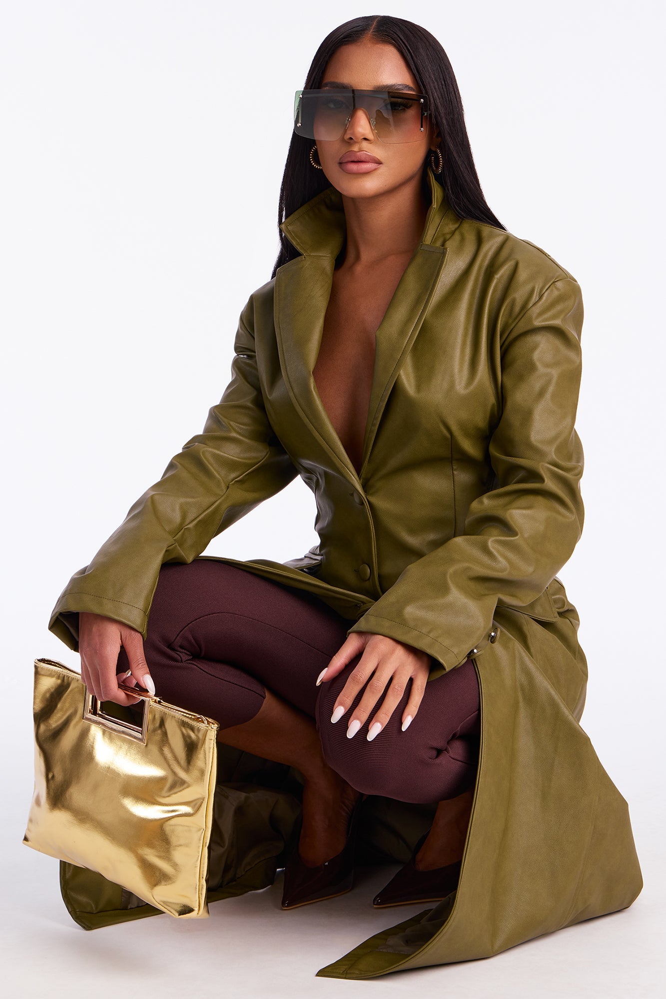 Taking Up Space Faux Leather Coat - Olive