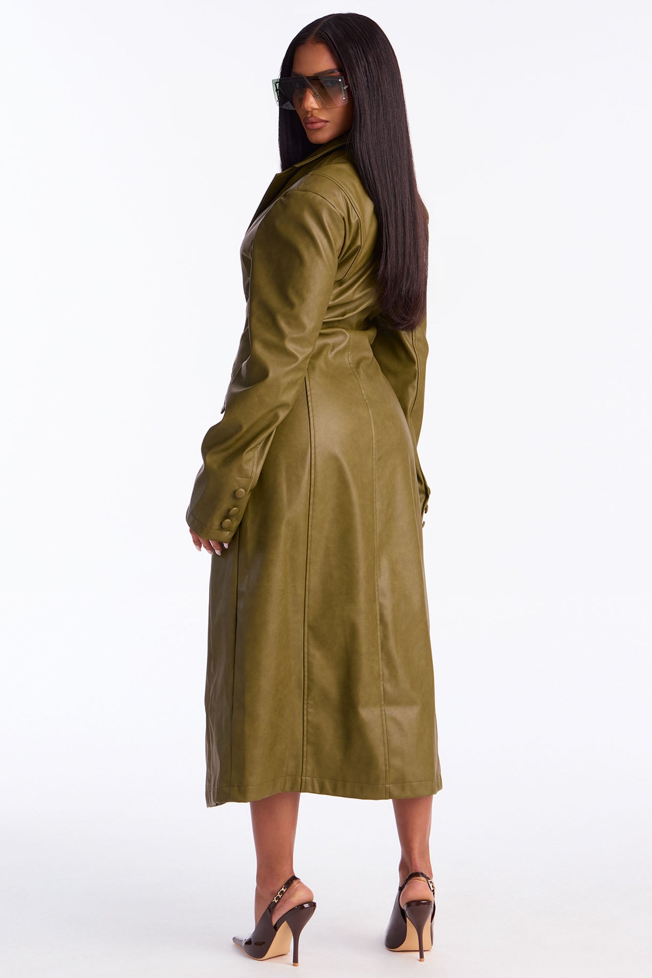 Taking Up Space Faux Leather Coat - Olive