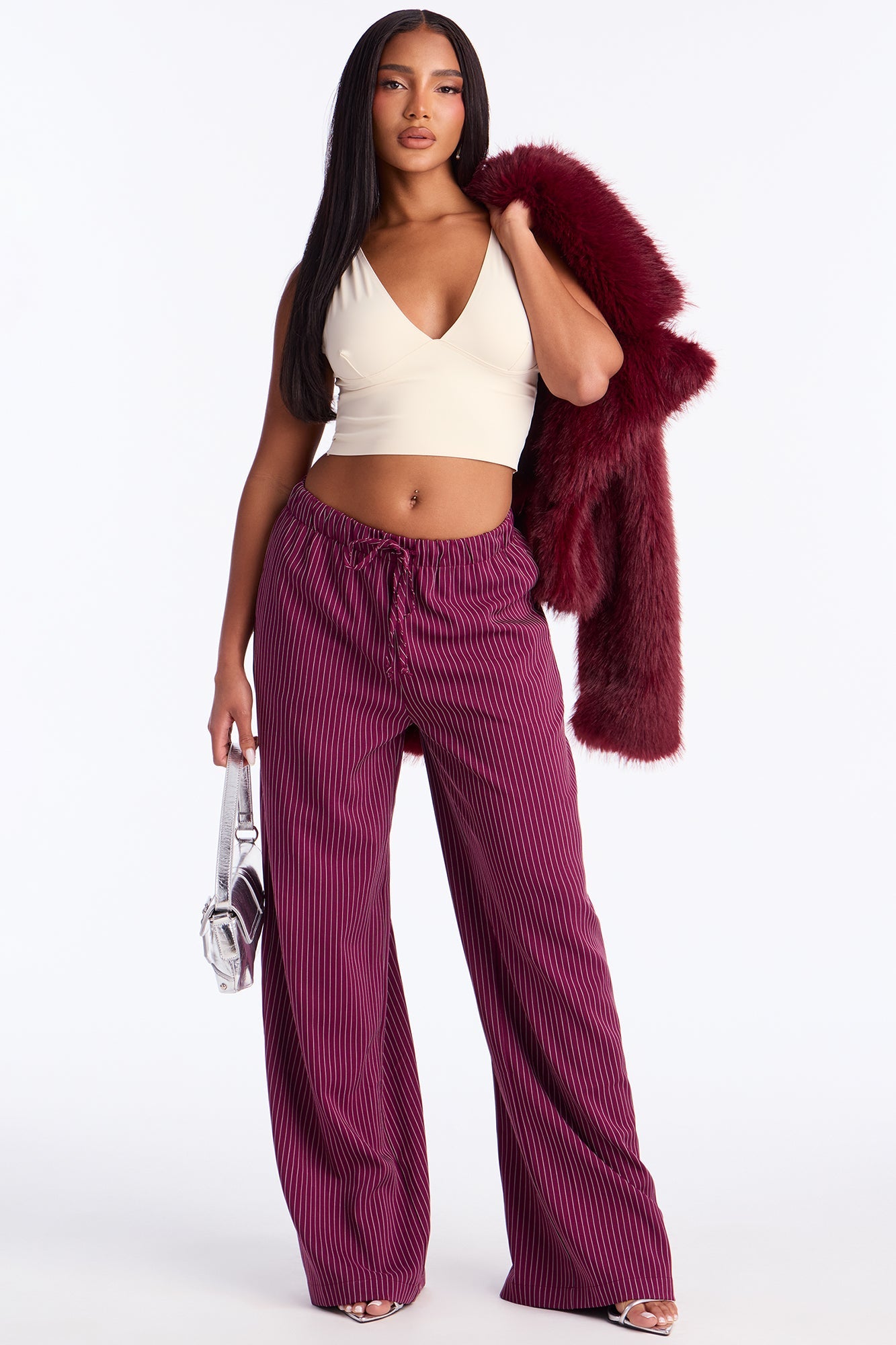 Until Next Time Pinstripe Trouser - Burgundy