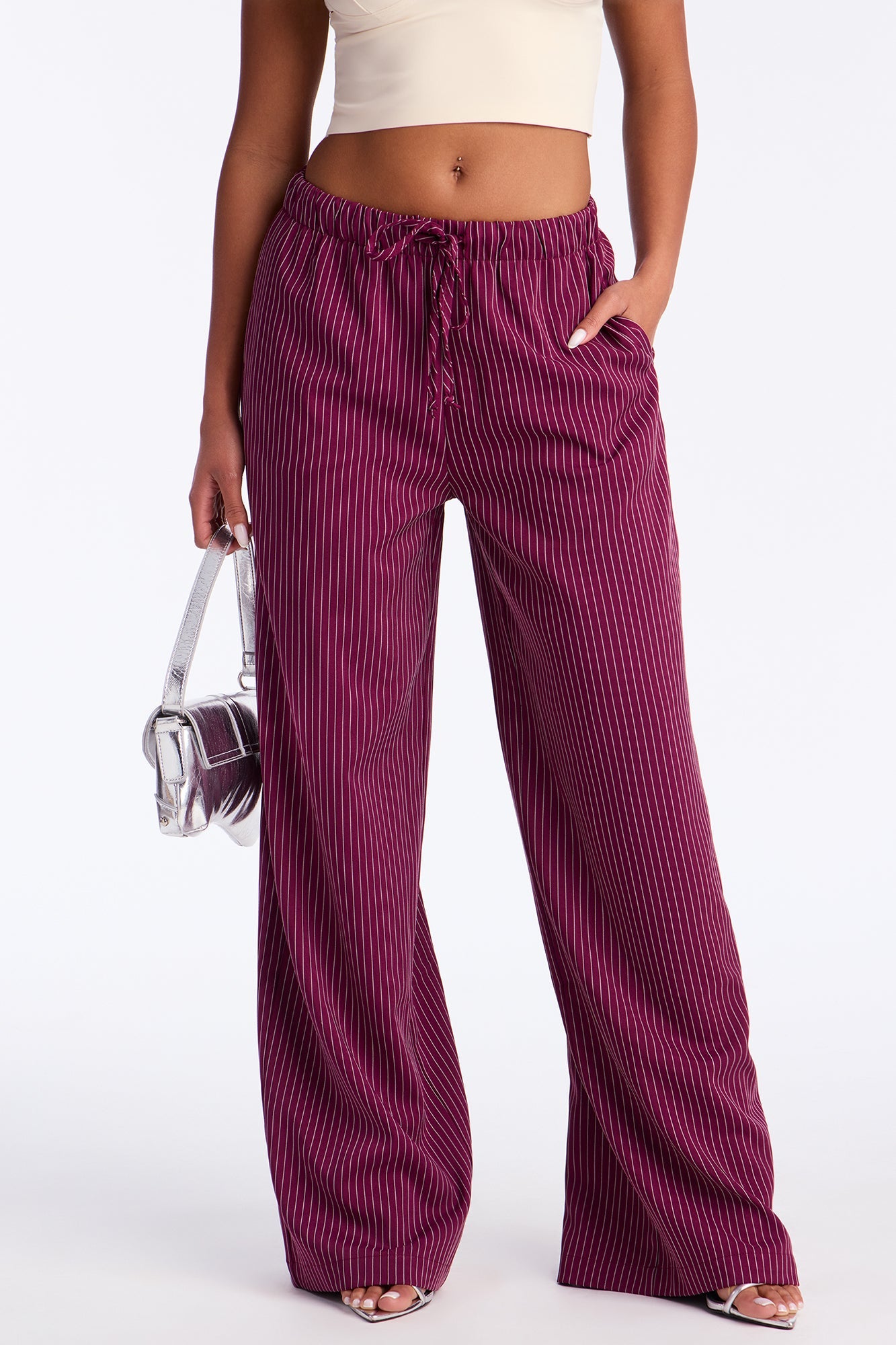 Until Next Time Pinstripe Trouser - Burgundy