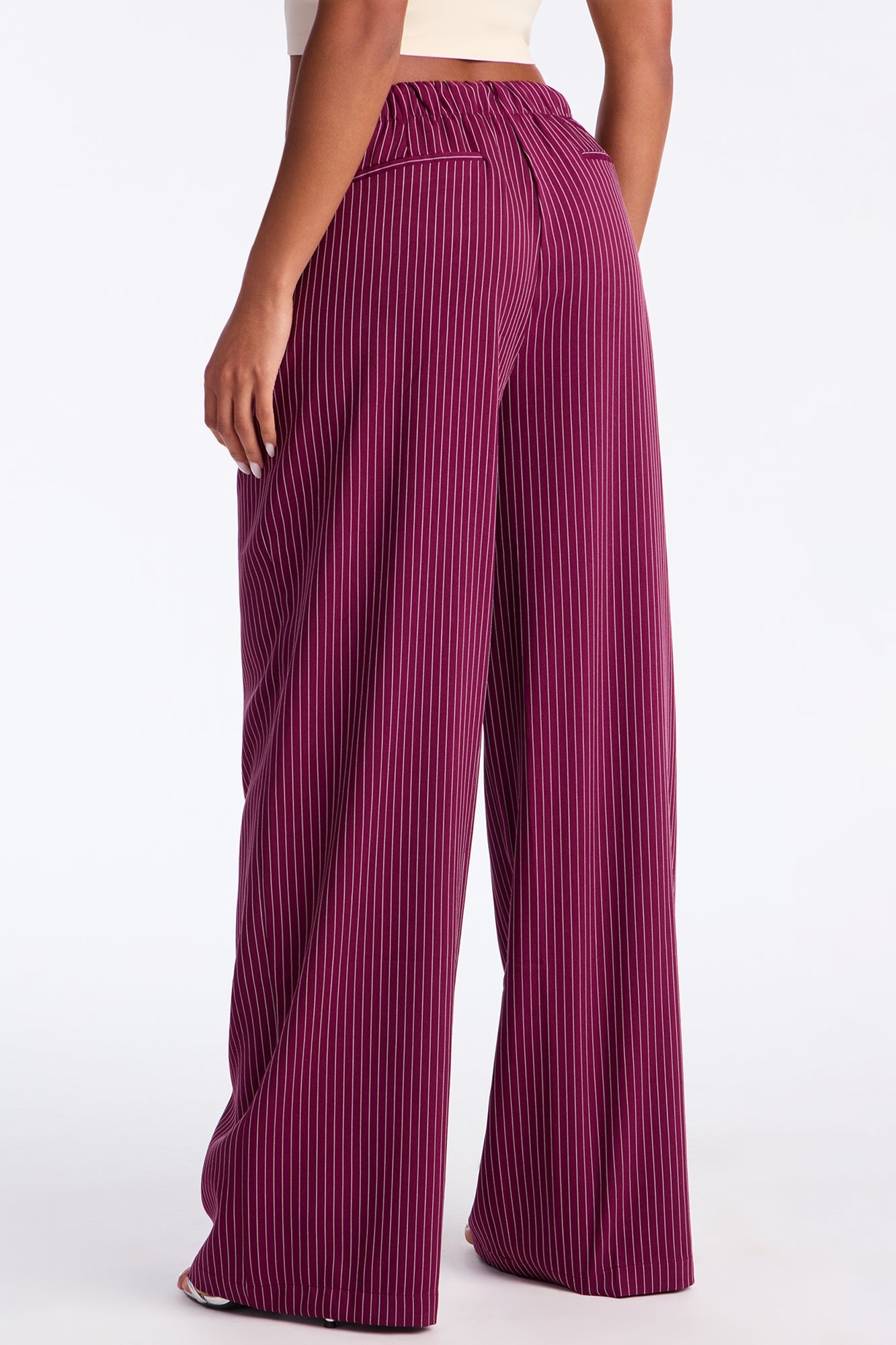 Until Next Time Pinstripe Trouser - Burgundy