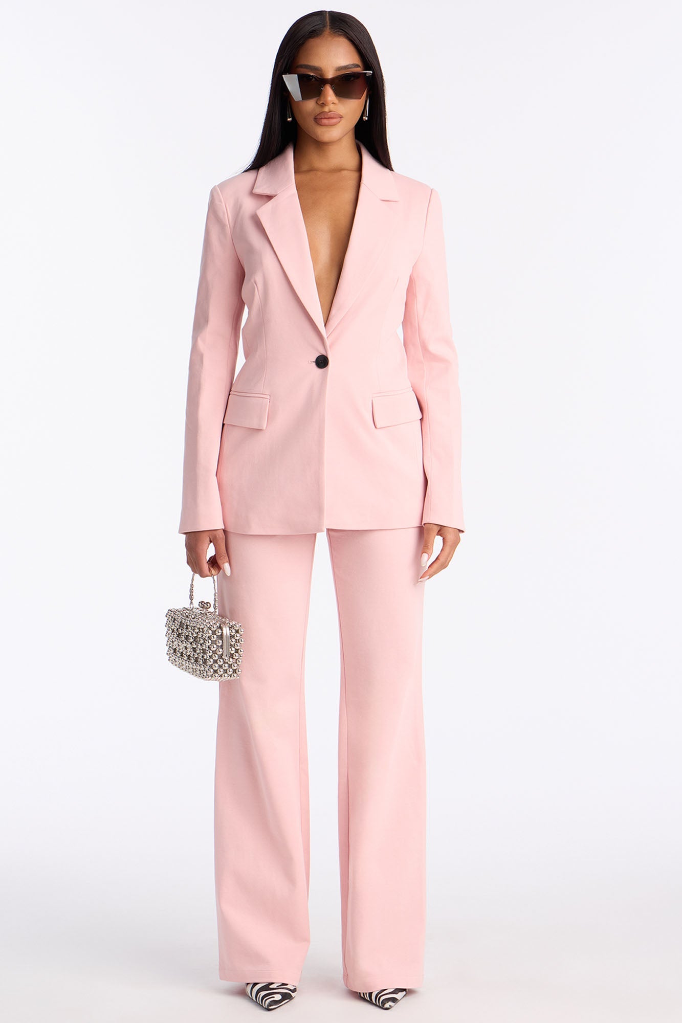 Juliana Ponte Blazer Pant Set - Pink
