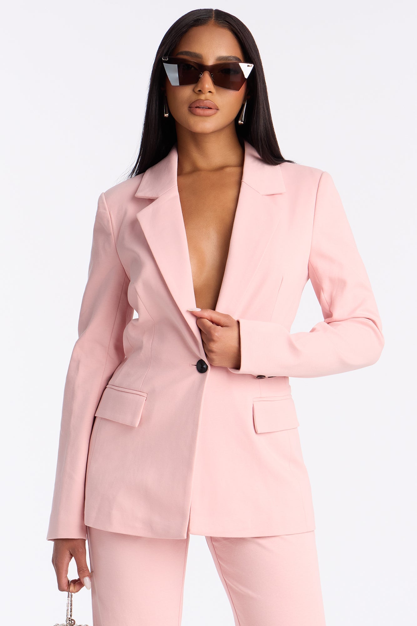 Juliana Ponte Blazer Pant Set - Pink
