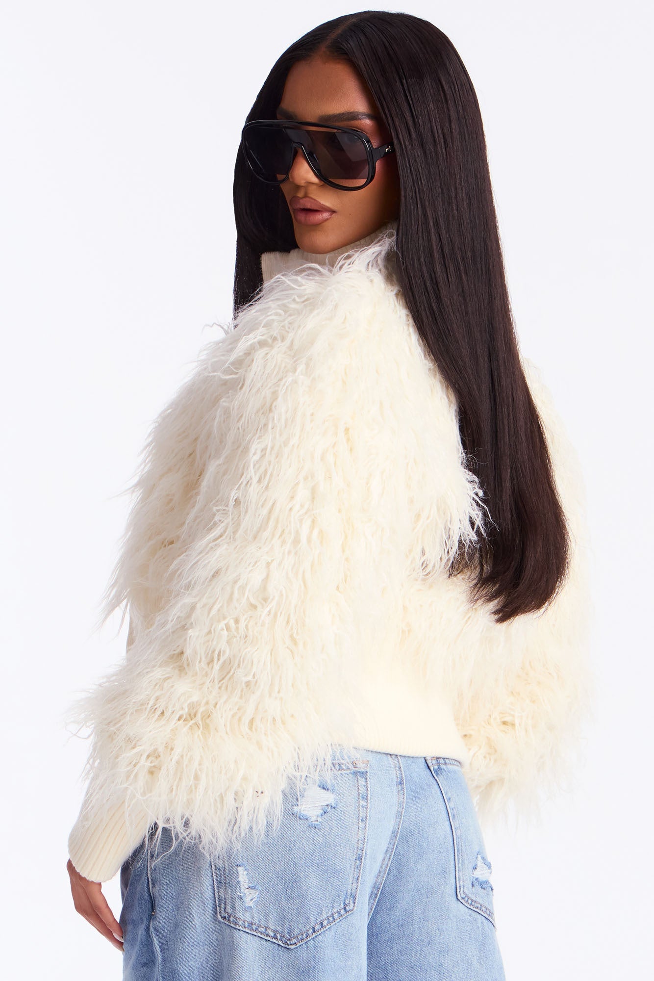 Sienna Shaggy Faux Fur Jacket - Ivory