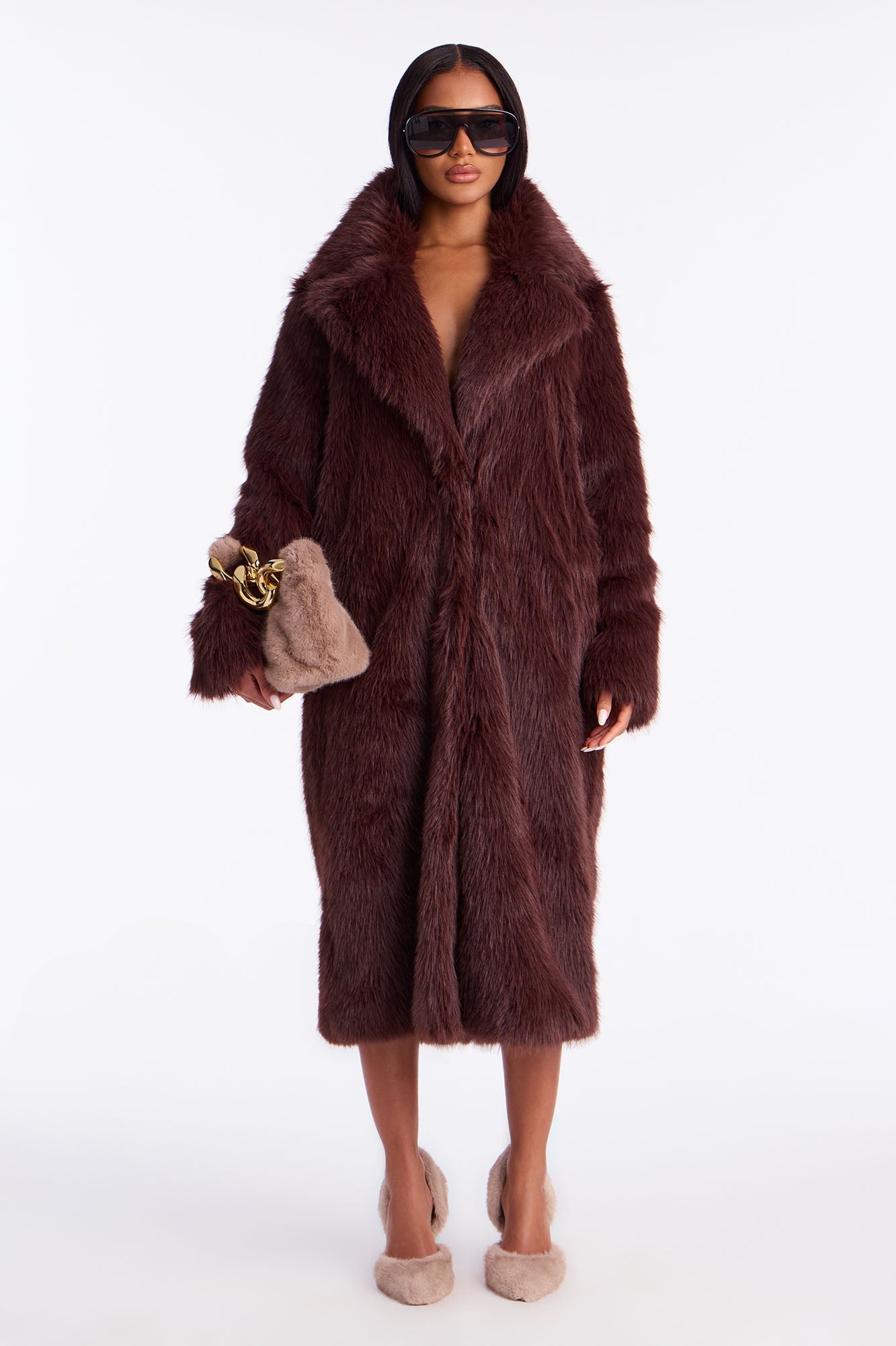 Steal The Show Faux Fur Coat - Brown