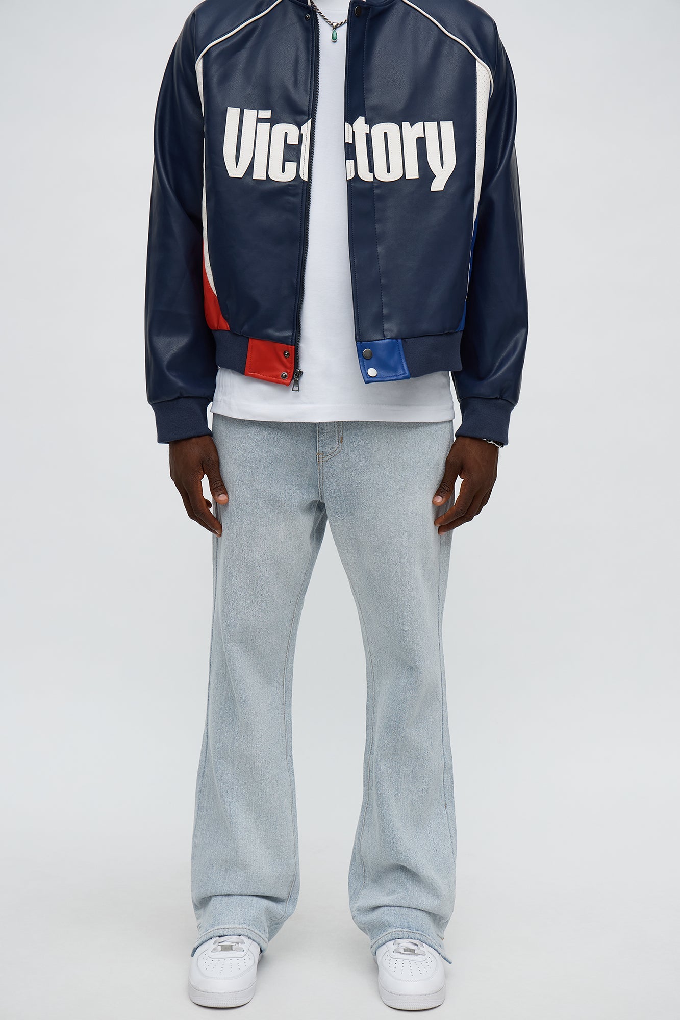 Stacked Slim Flare Slit Jacquard Jean - Light Blue Wash