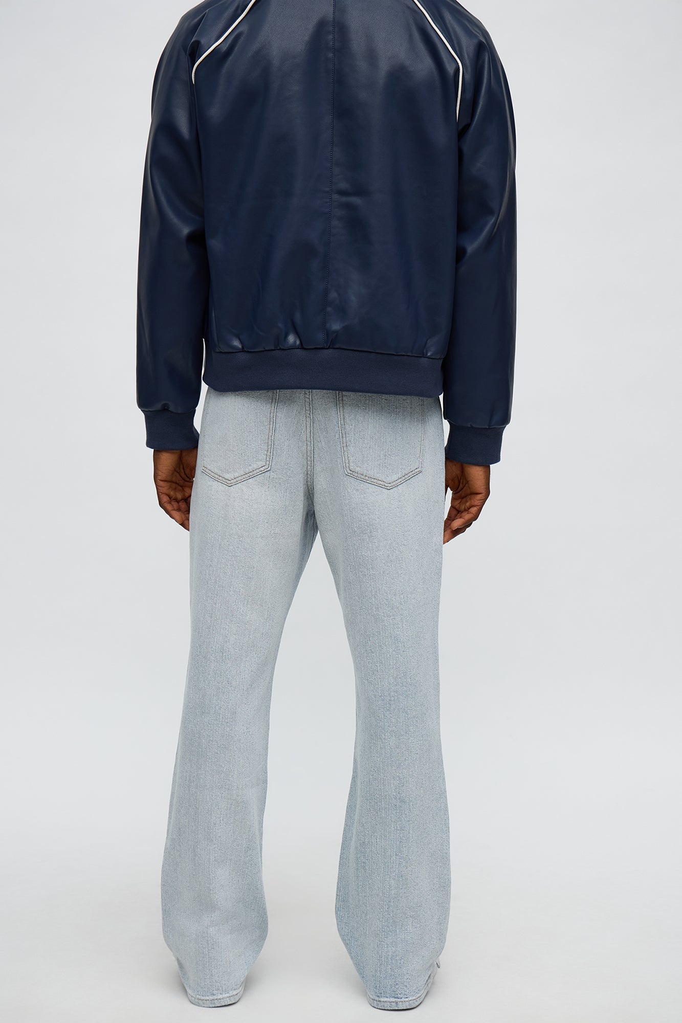 Stacked Slim Flare Slit Jacquard Jean - Light Blue Wash