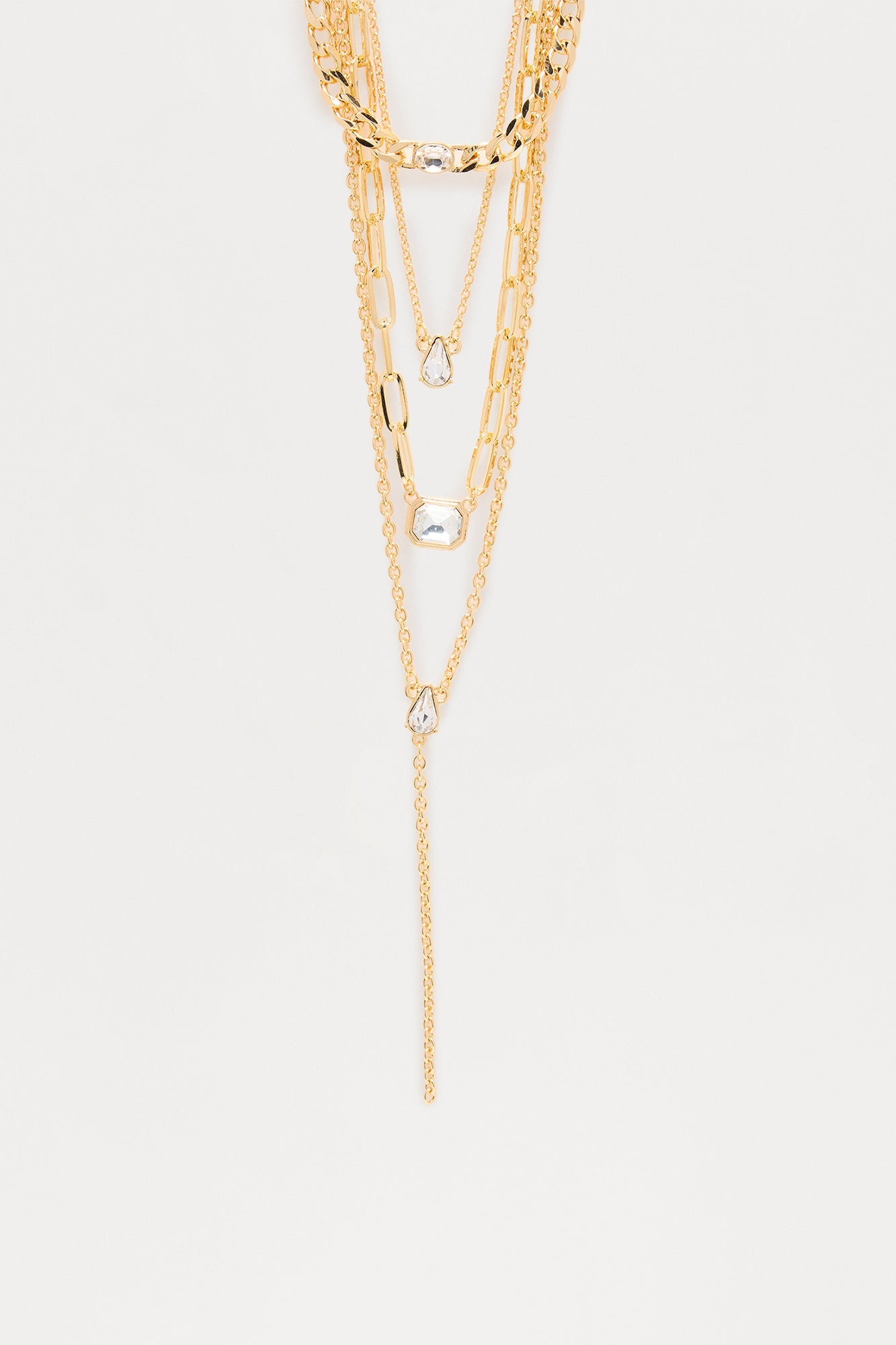 Radiance Row Layered Necklace - Gold/Clear
