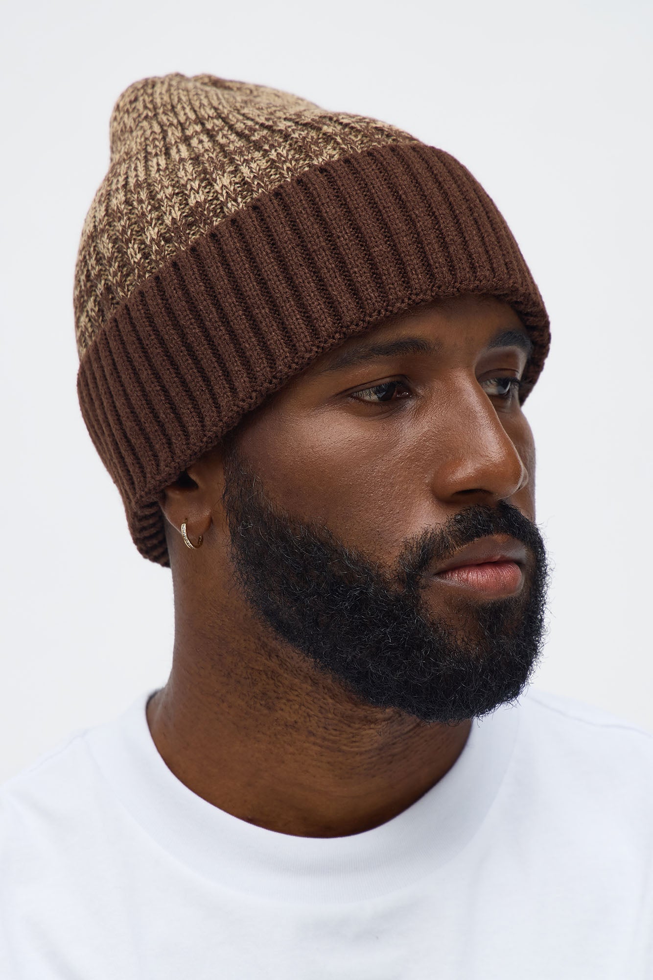Classic Cable Knit Ribbed Cuff Beanie - Brown
