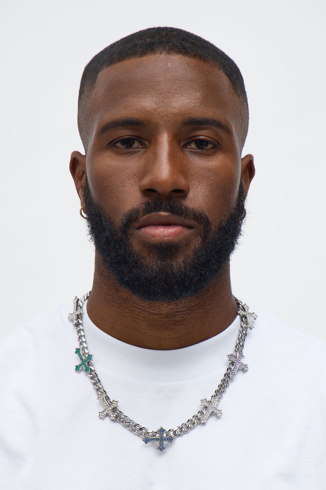 Iced Sideways Cross Cuban Necklace - Silver