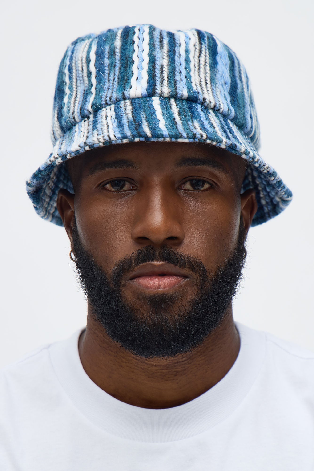 Melange Yarn Knitted Bucket Hat - Blue/combo