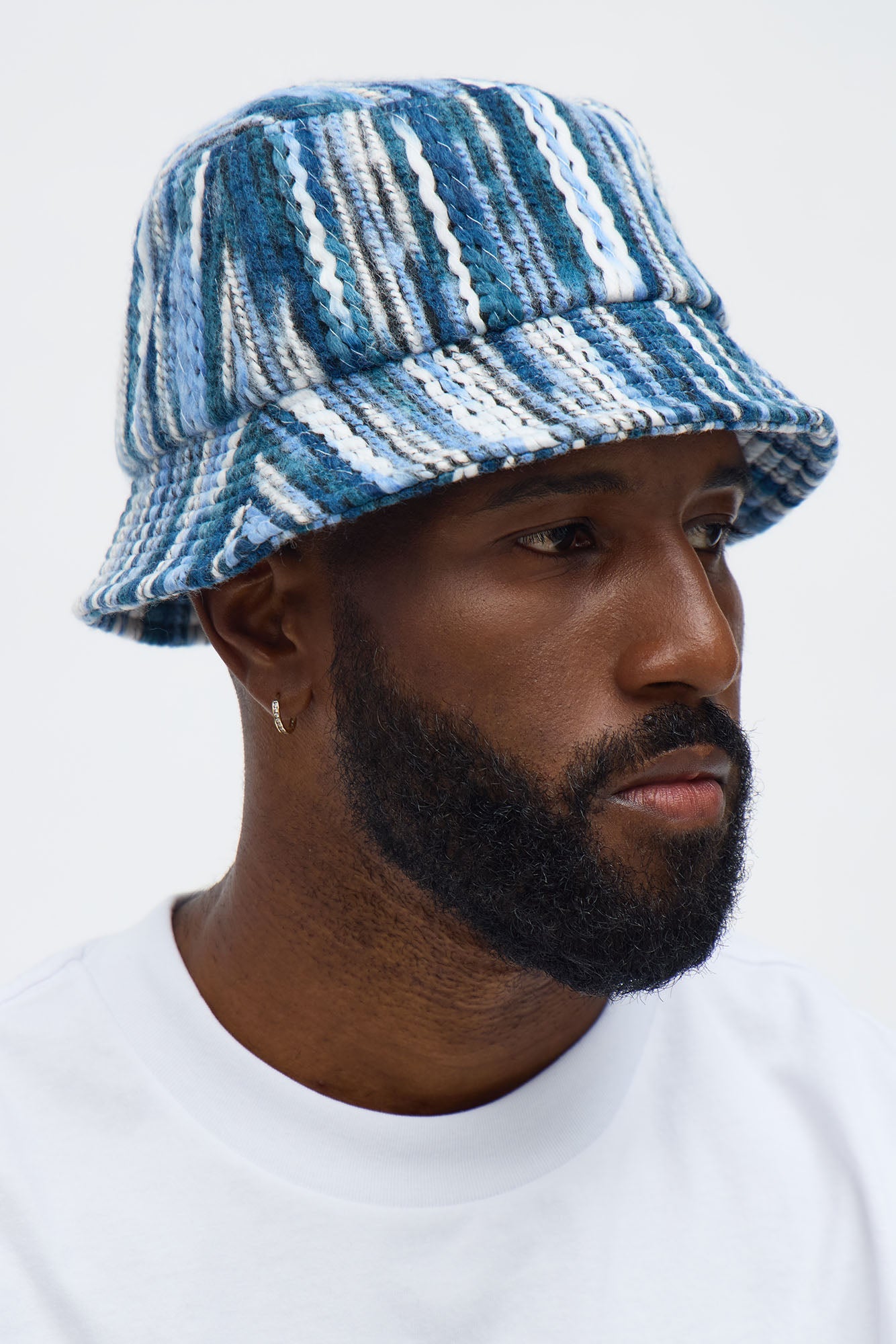 Melange Yarn Knitted Bucket Hat - Blue/combo