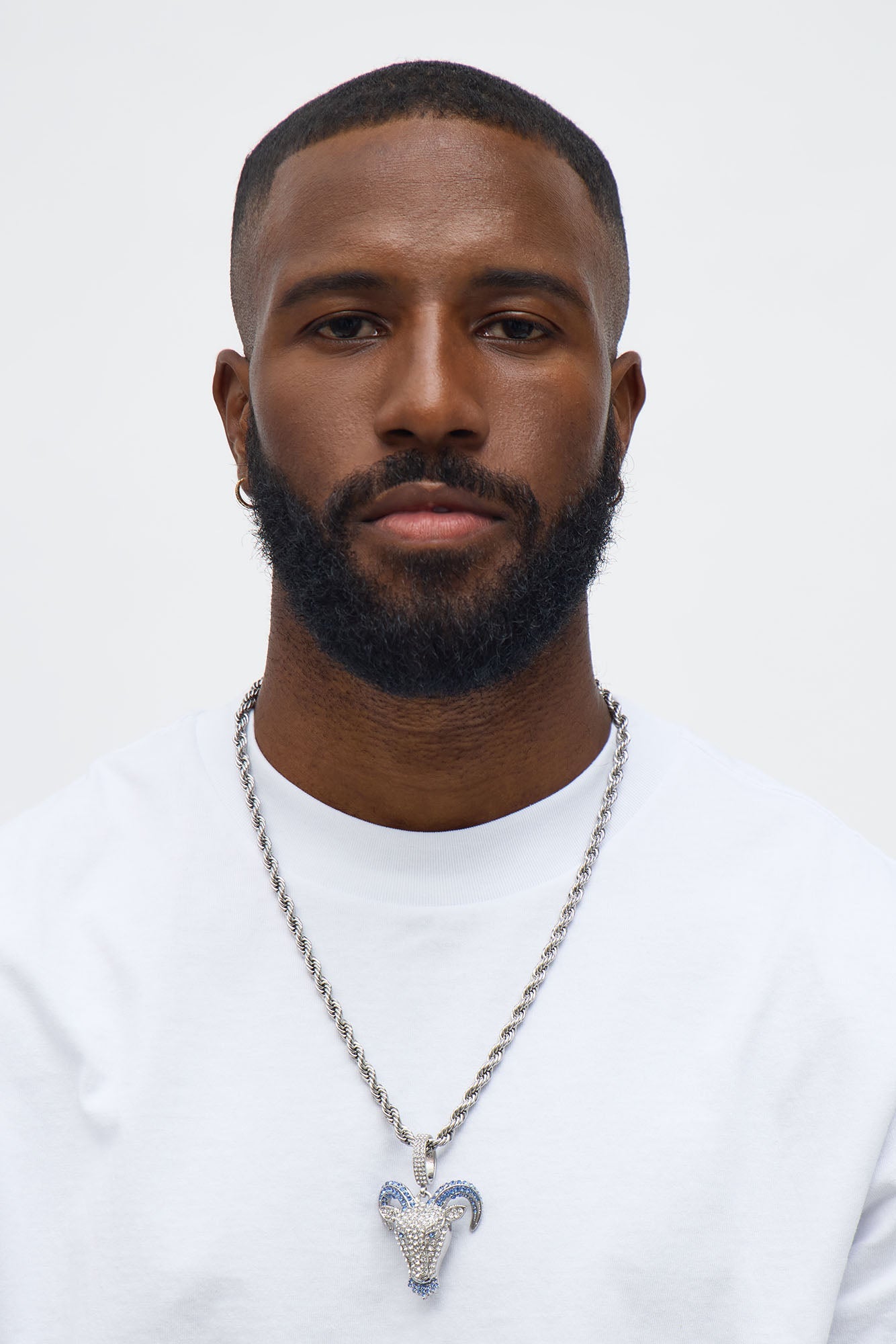 Iced Goat Two Tone Pendant Necklace - Silver