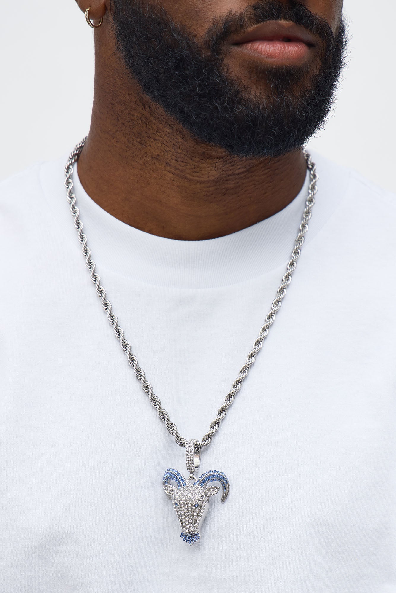 Iced Goat Two Tone Pendant Necklace - Silver