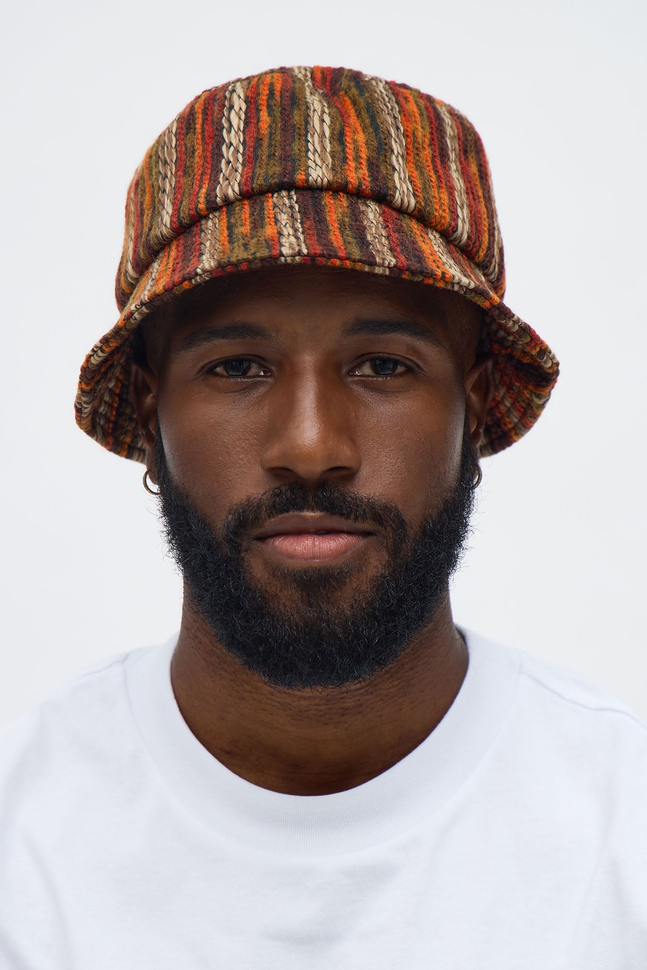 Melange Yarn Knitted Bucket Hat - Brown/combo