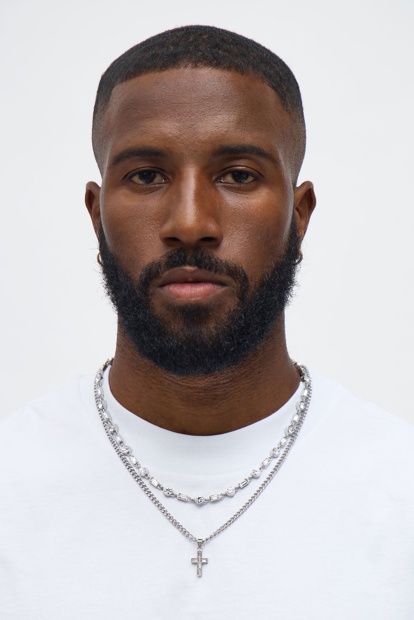 Baguette Cross Necklace Set - Silver